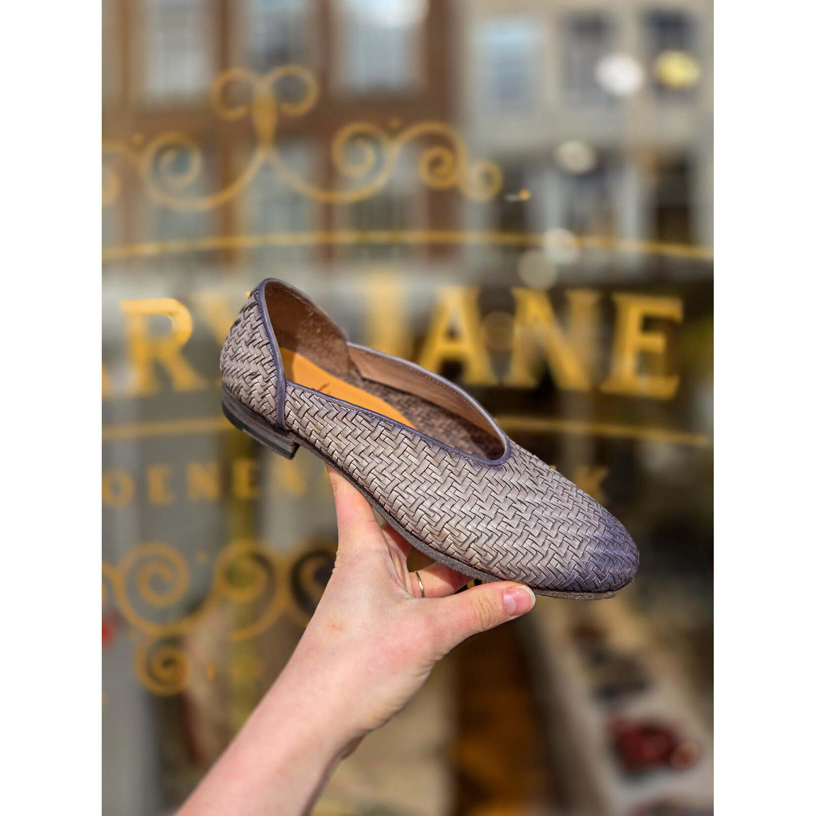 Paul Silence leren handgemaakte gevlochten instapper DB20 blauw