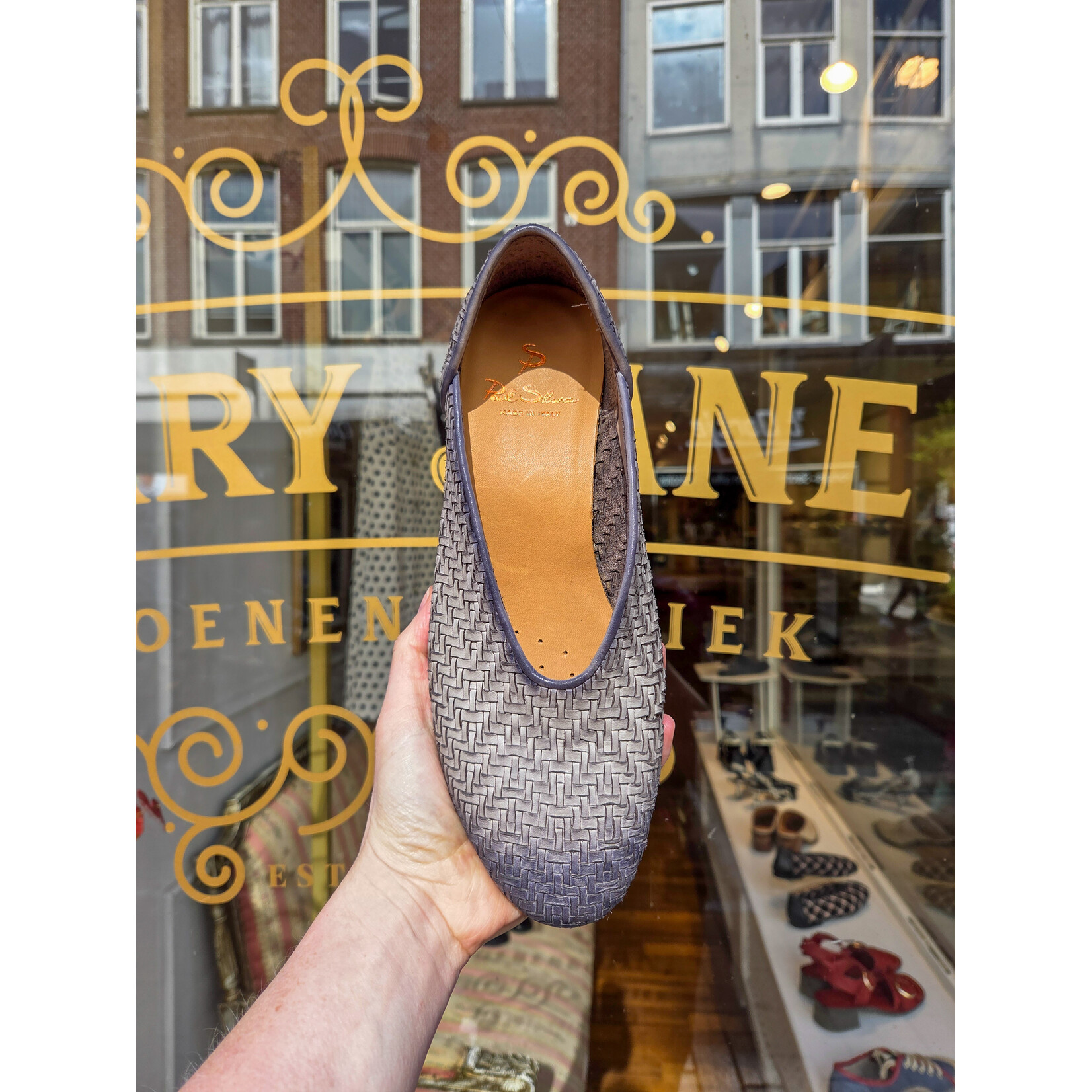 Paul Silence leren handgemaakte gevlochten instapper DB20 blauw