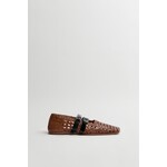 Miista leren woven ballerina strappy KIRAN bruin/zwart