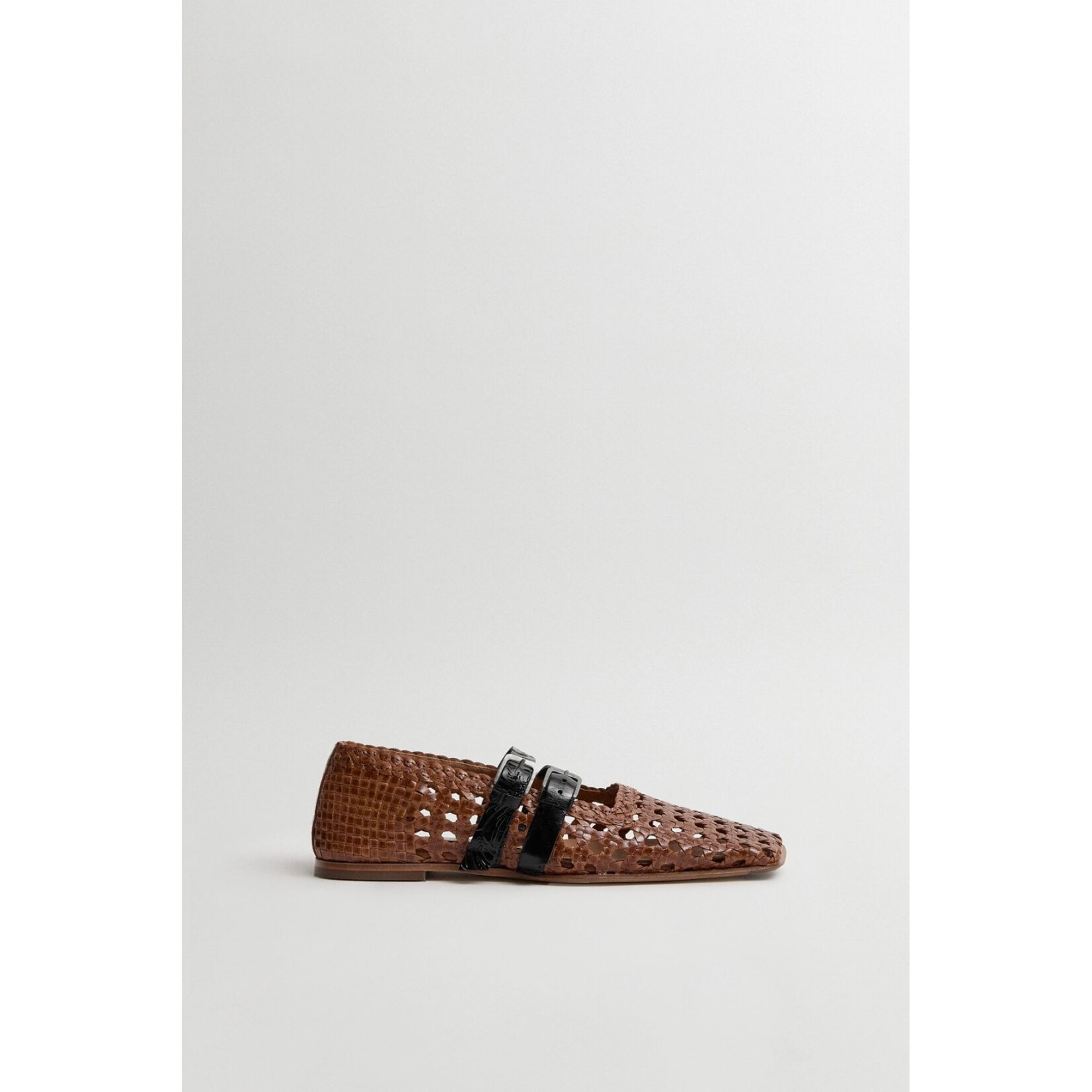 Miista leren woven ballerina strappy KIRAN bruin/zwart