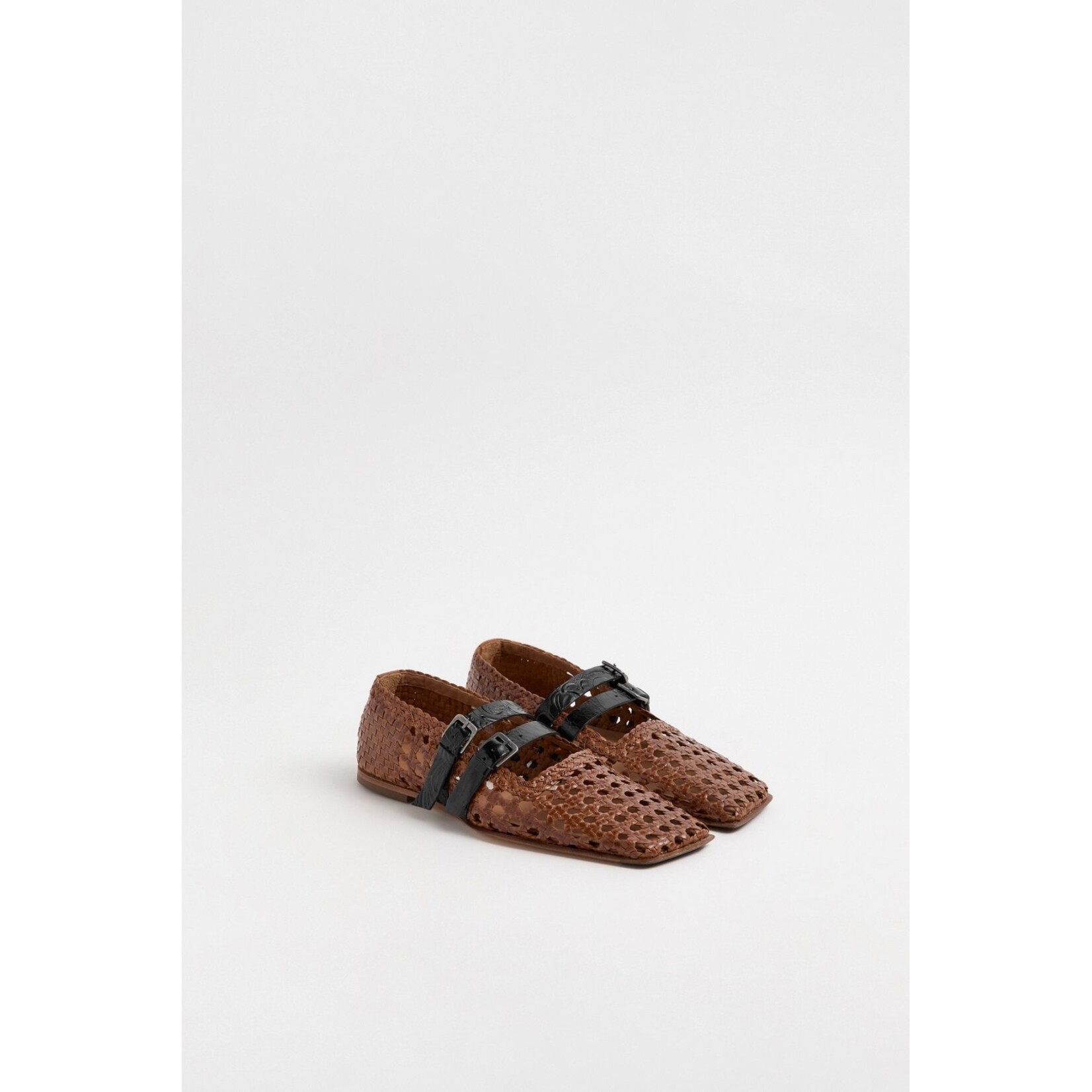 Miista leren woven ballerina strappy KIRAN bruin/zwart