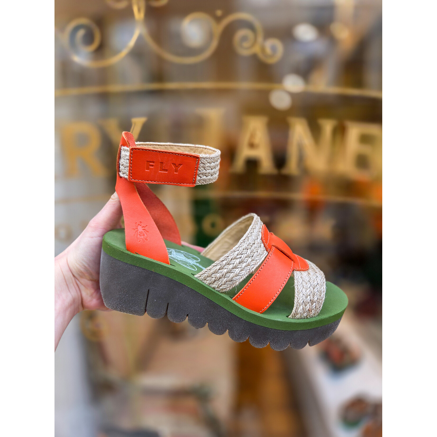 Fly London sandaal gevlochten YORY oranje/groen