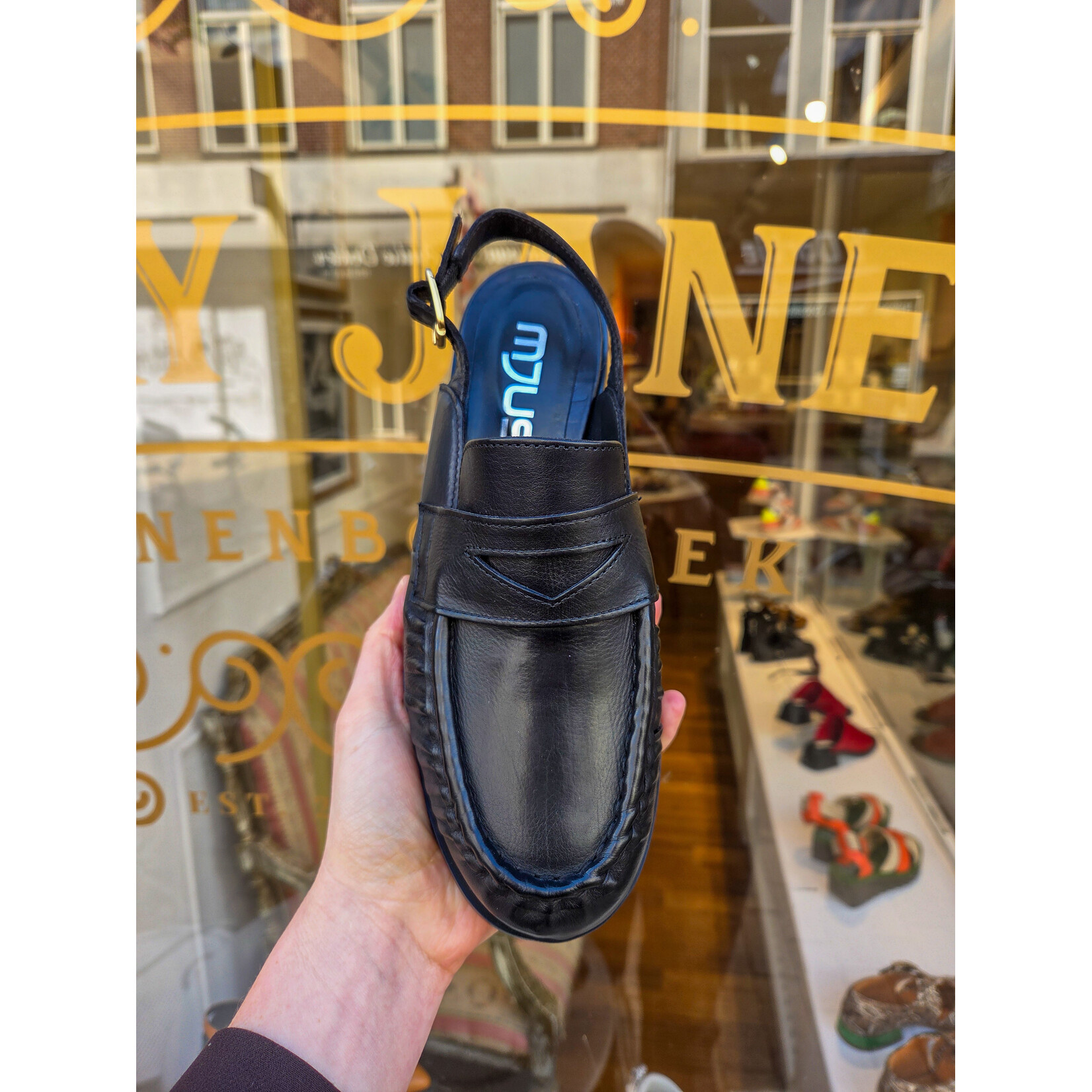MJUS leren slingback loafer LOUEN zwart