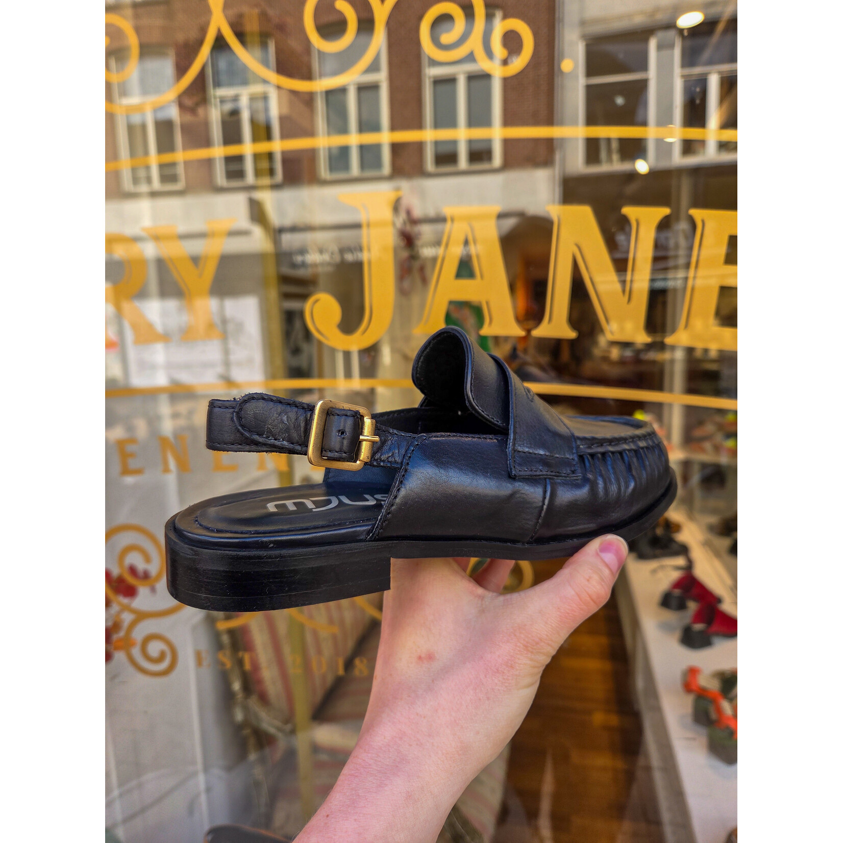MJUS leren slingback loafer LOUEN zwart