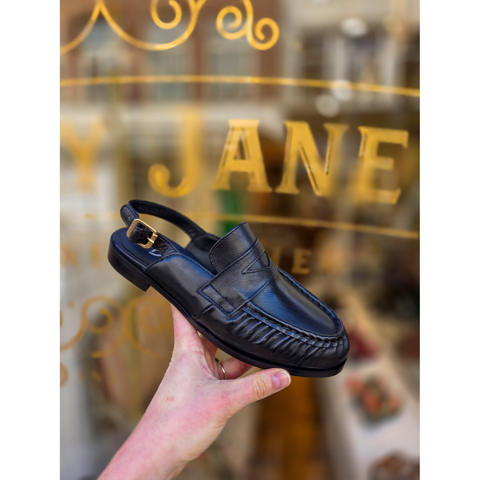 MJUS leren slingback loafer LOUEN zwart