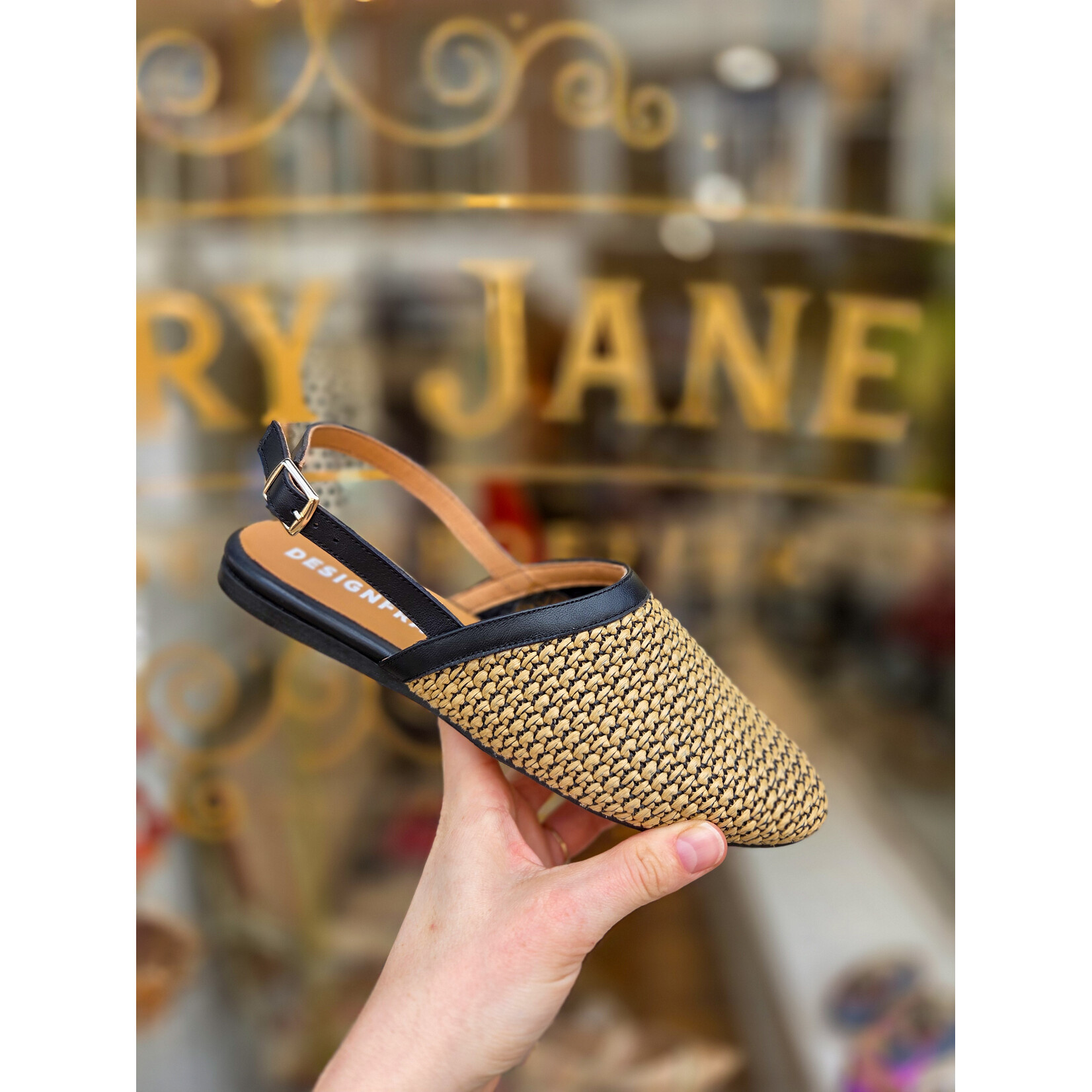 FRANK slingback muil raffia VINCE zwart/zand