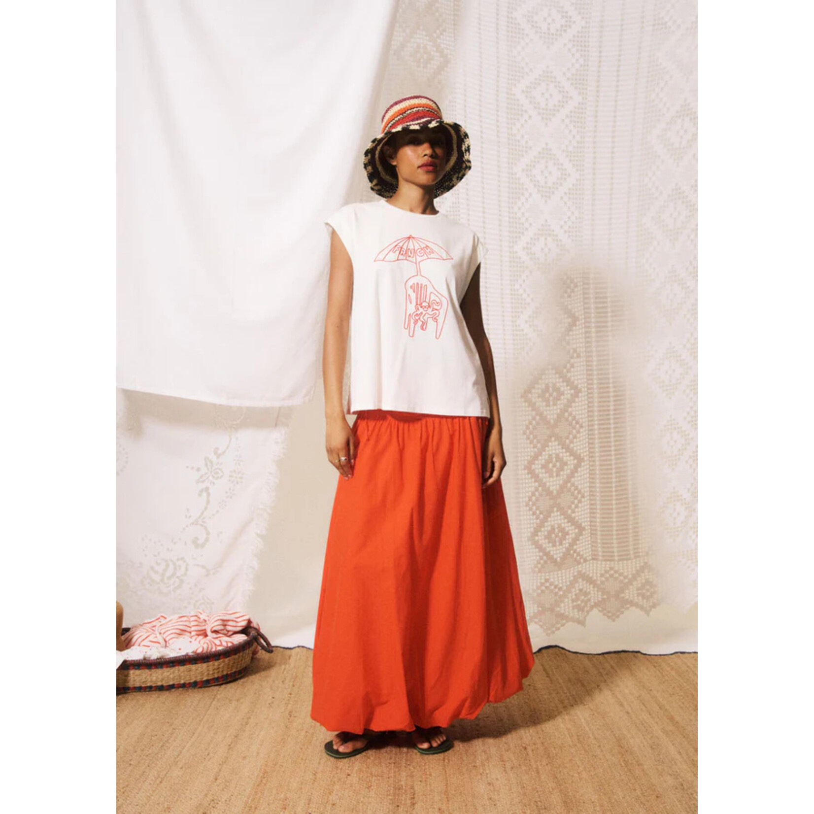 FRNCH  FRNCH tshirt katoen print SANTINO wit/koraal
