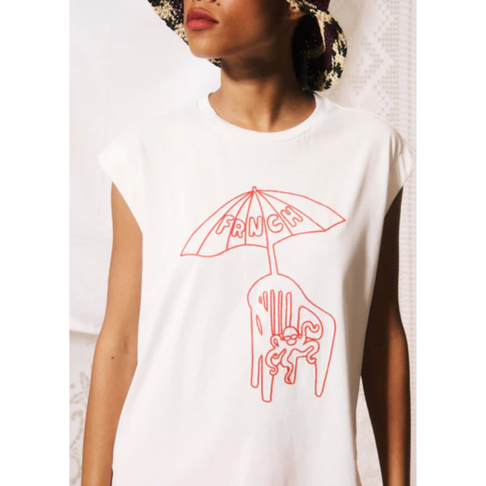 FRNCH  FRNCH tshirt katoen print SANTINO wit/koraal