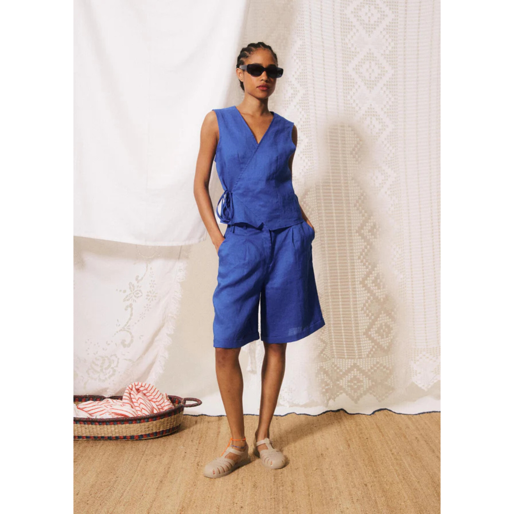 FRNCH FRNCH gilet ramie/katoen ALFIO blauw
