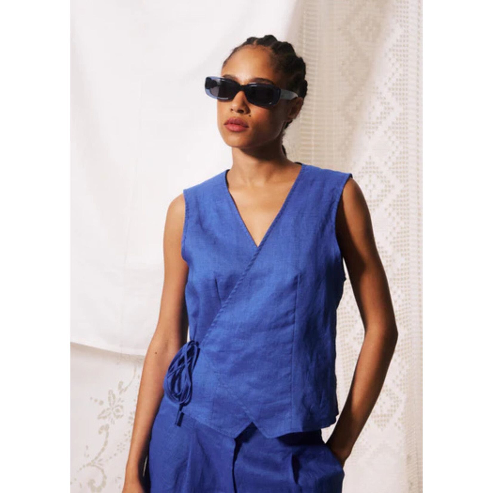 FRNCH FRNCH gilet ramie/katoen ALFIO blauw