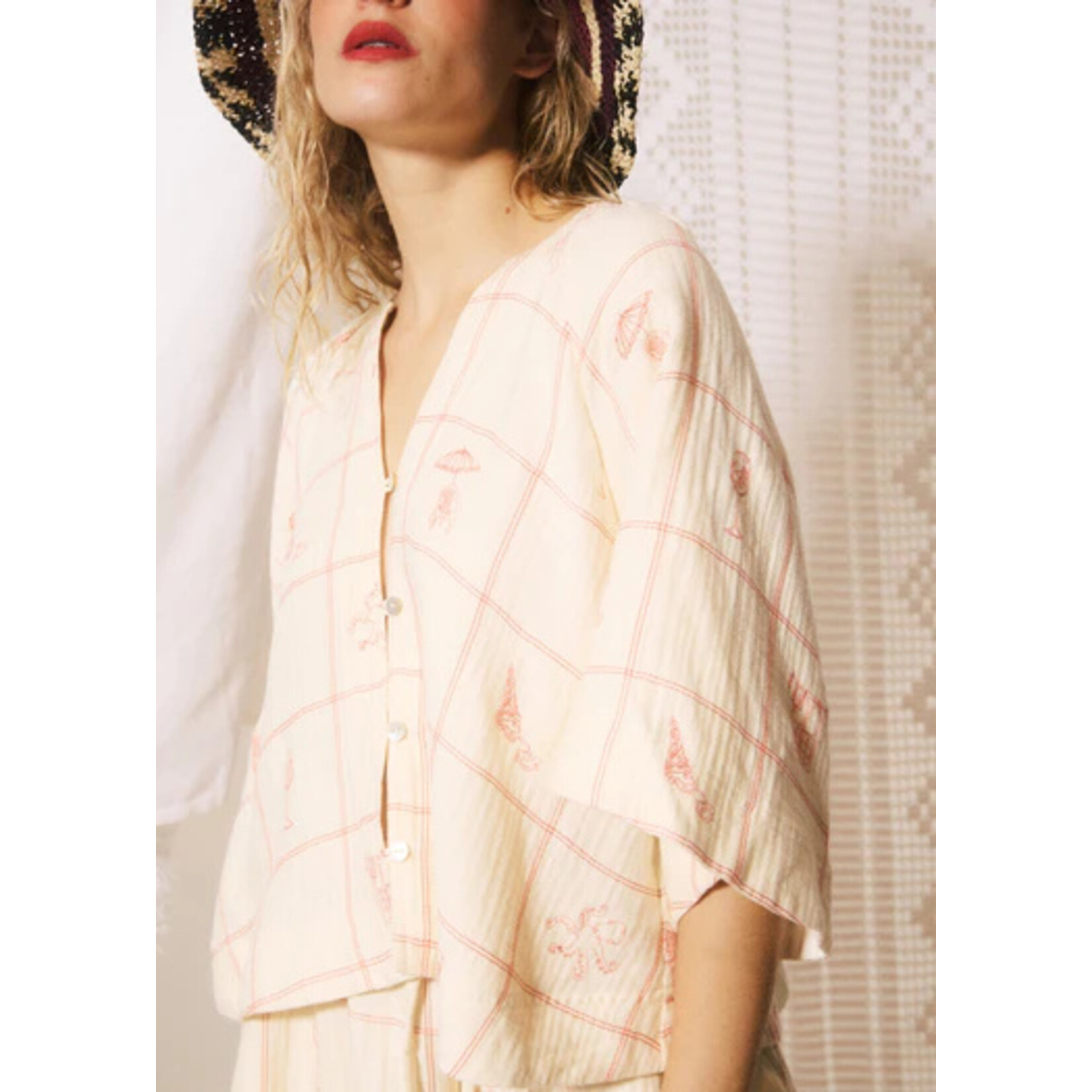 FRNCH FRNCH zomerpak katoen top/blouse ALESSANDRO koraal/creme