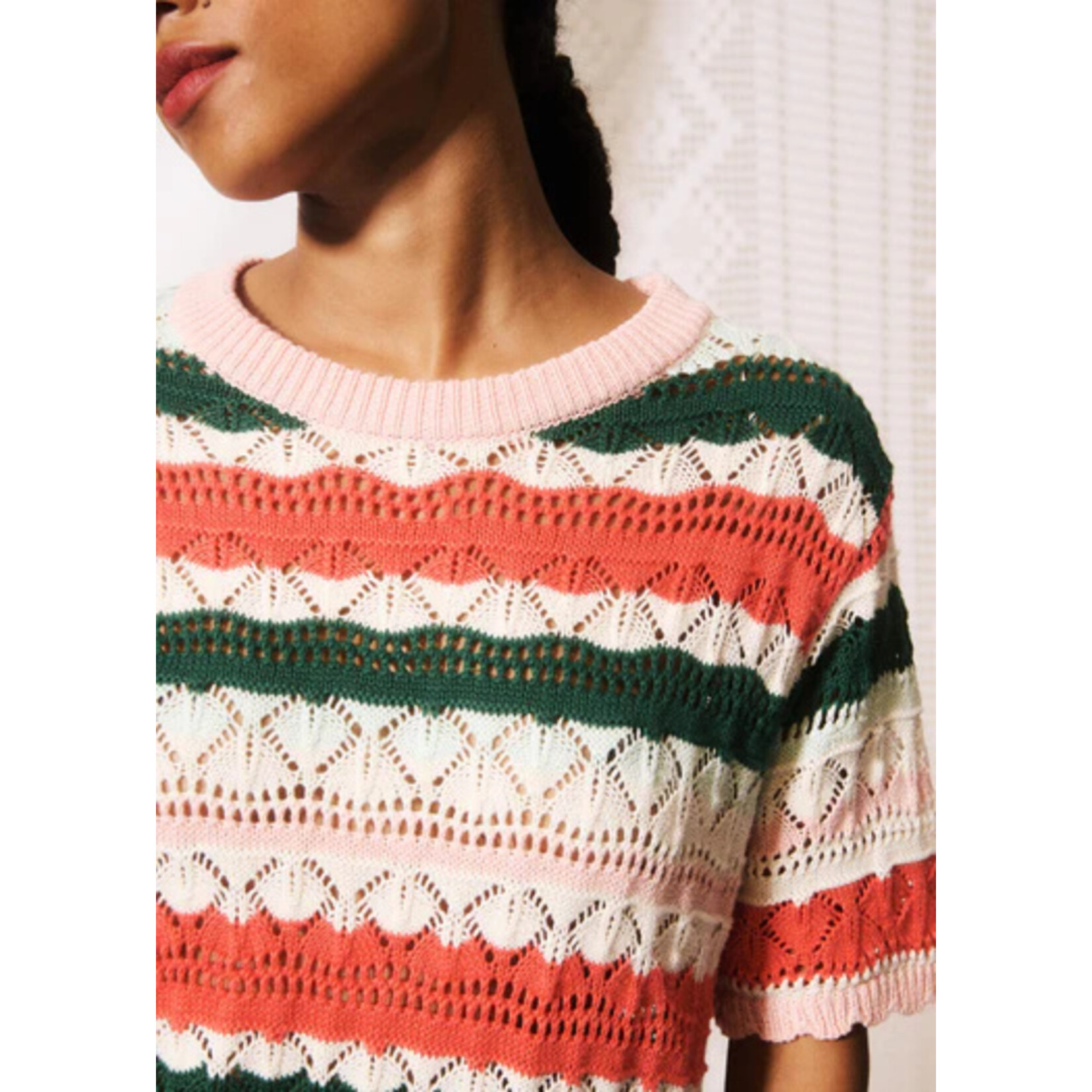 FRNCH F155FRNCH top katoen GELSOMINA multi groen/roze8 HS26 SS26 FRNCH top katoen GELSOMINA multi groen/roze