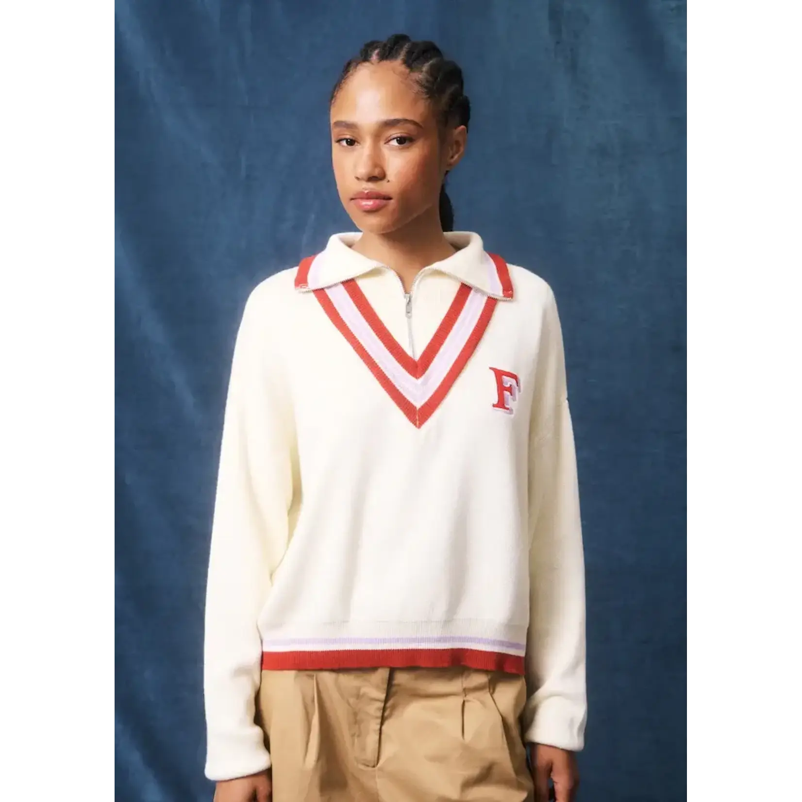 FRNCH FRNCH trui zip polo PALMIRA beige/rood