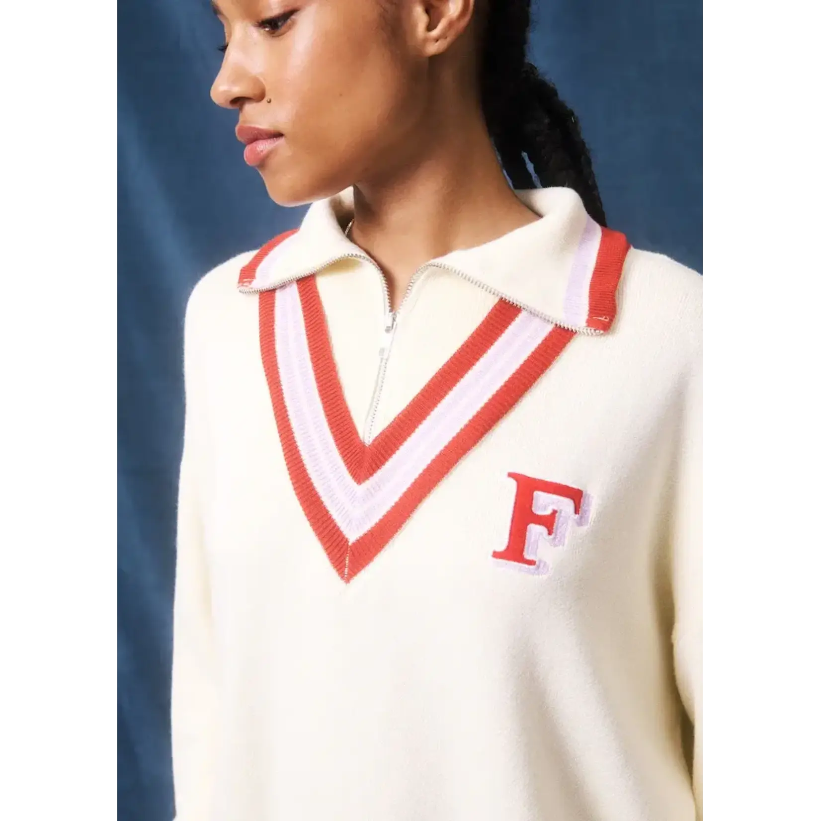 FRNCH FRNCH trui zip polo PALMIRA beige/rood