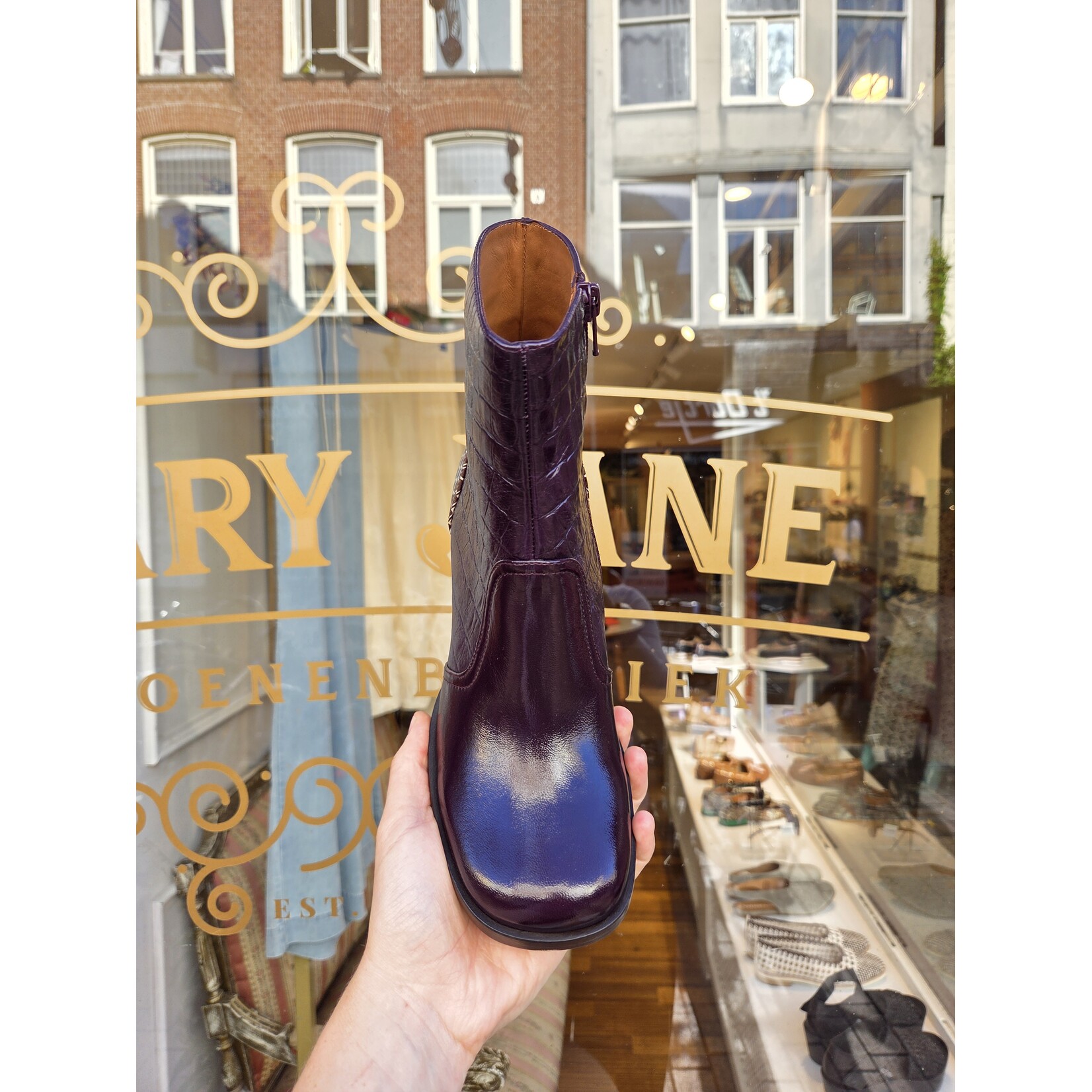 Chie Mihara enkellaarsje blokhak TALENA grape paars print