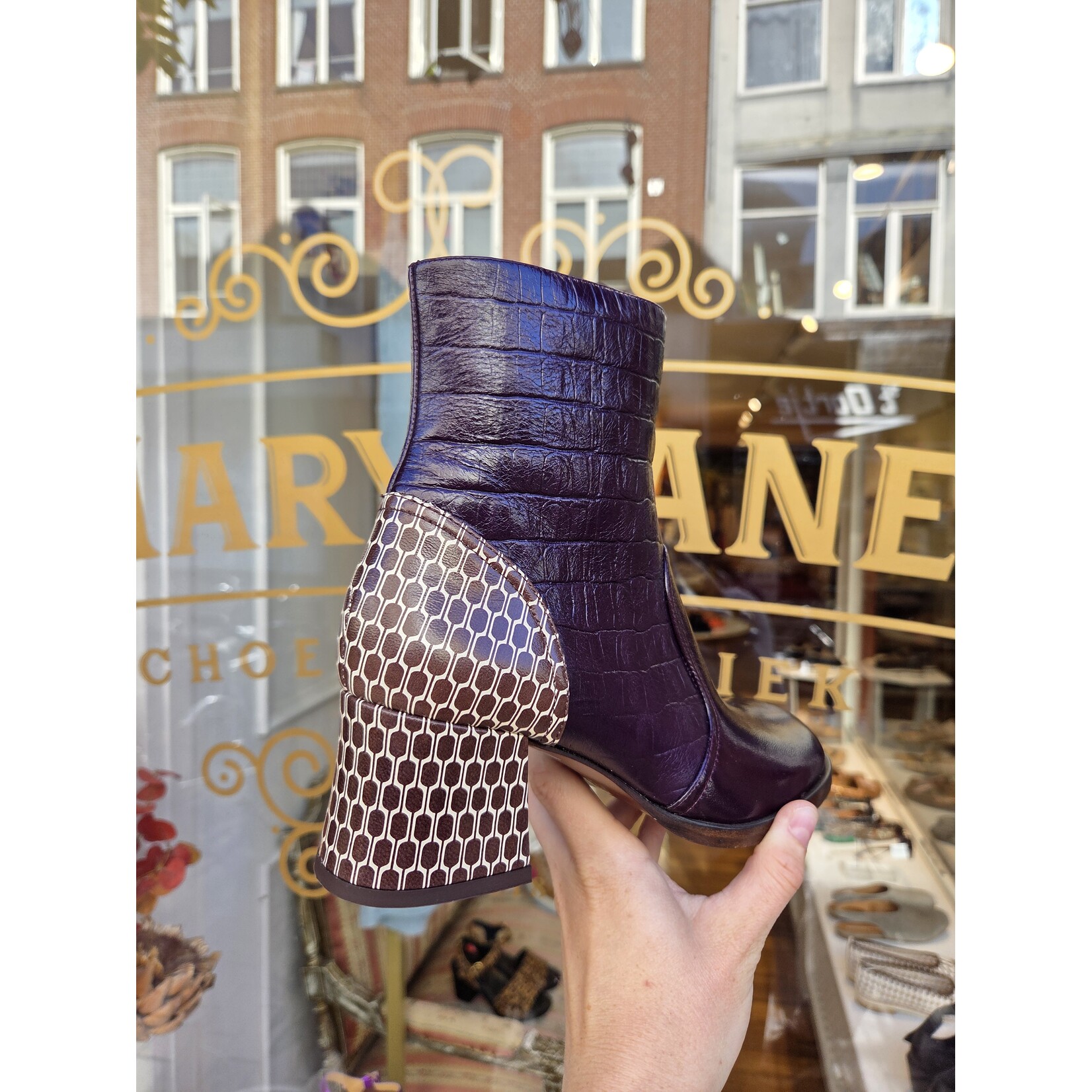 Chie Mihara enkellaarsje blokhak TALENA grape paars print