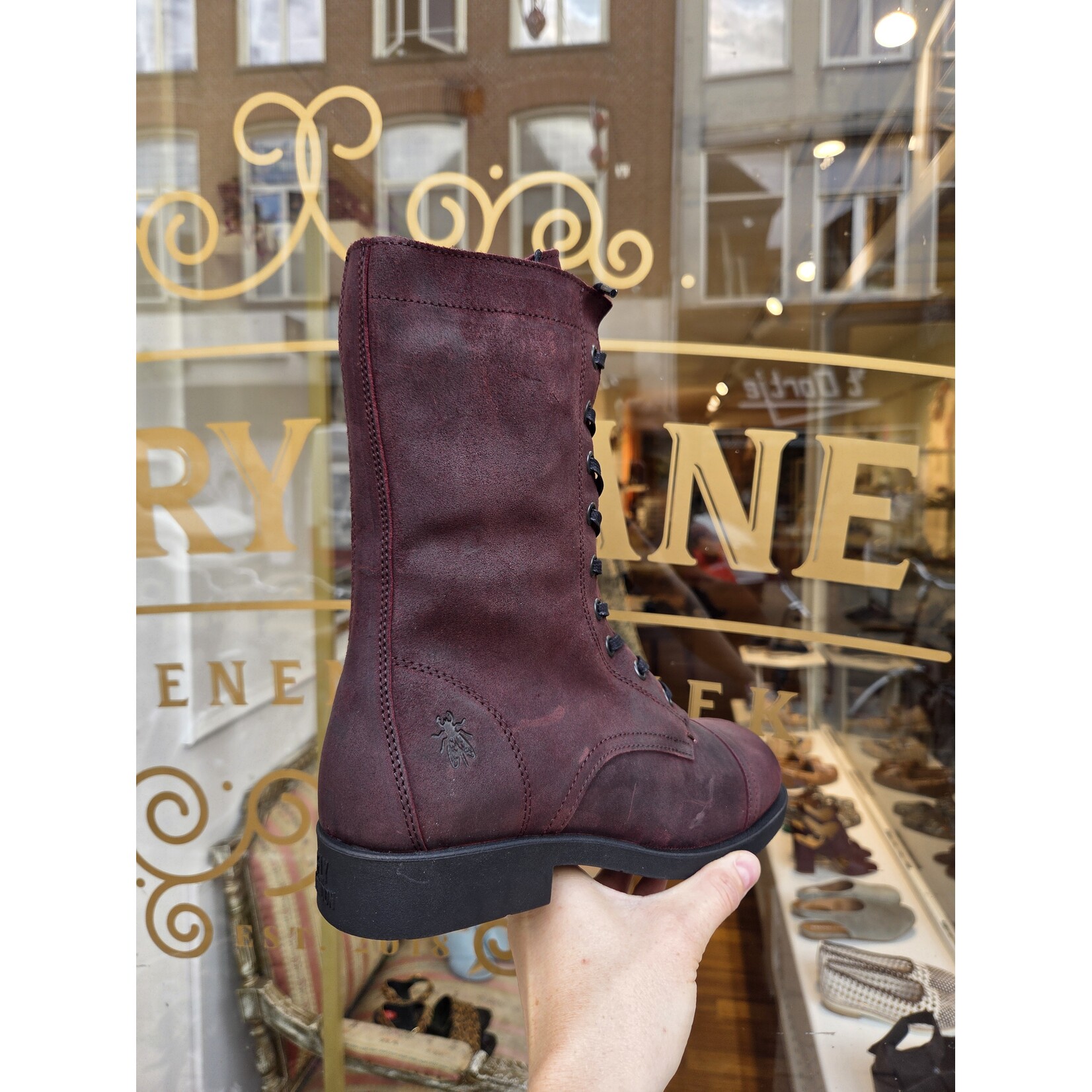 Fly London leren enkellaarsje suede JILK burgundy