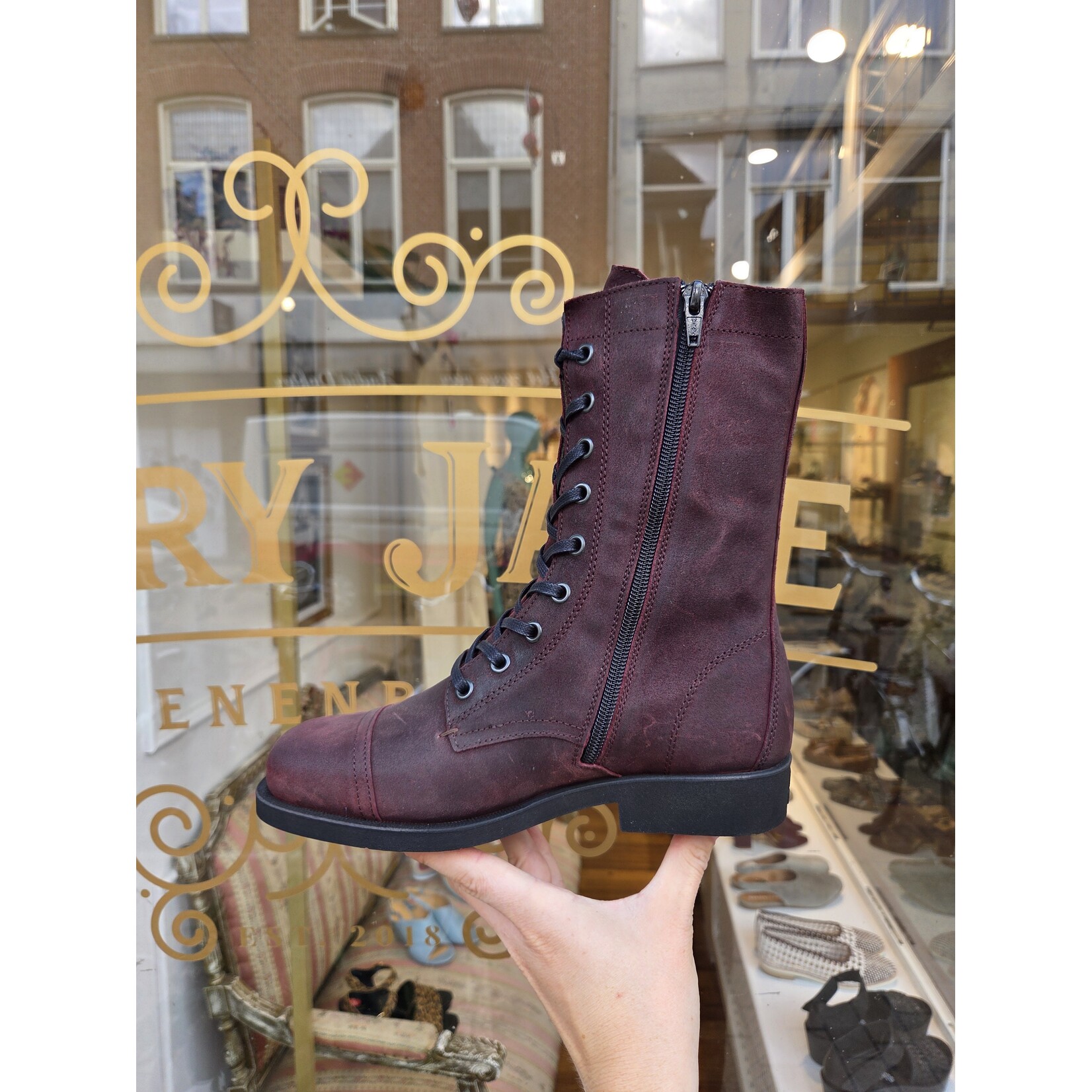 Fly London leren enkellaarsje suede JILK burgundy