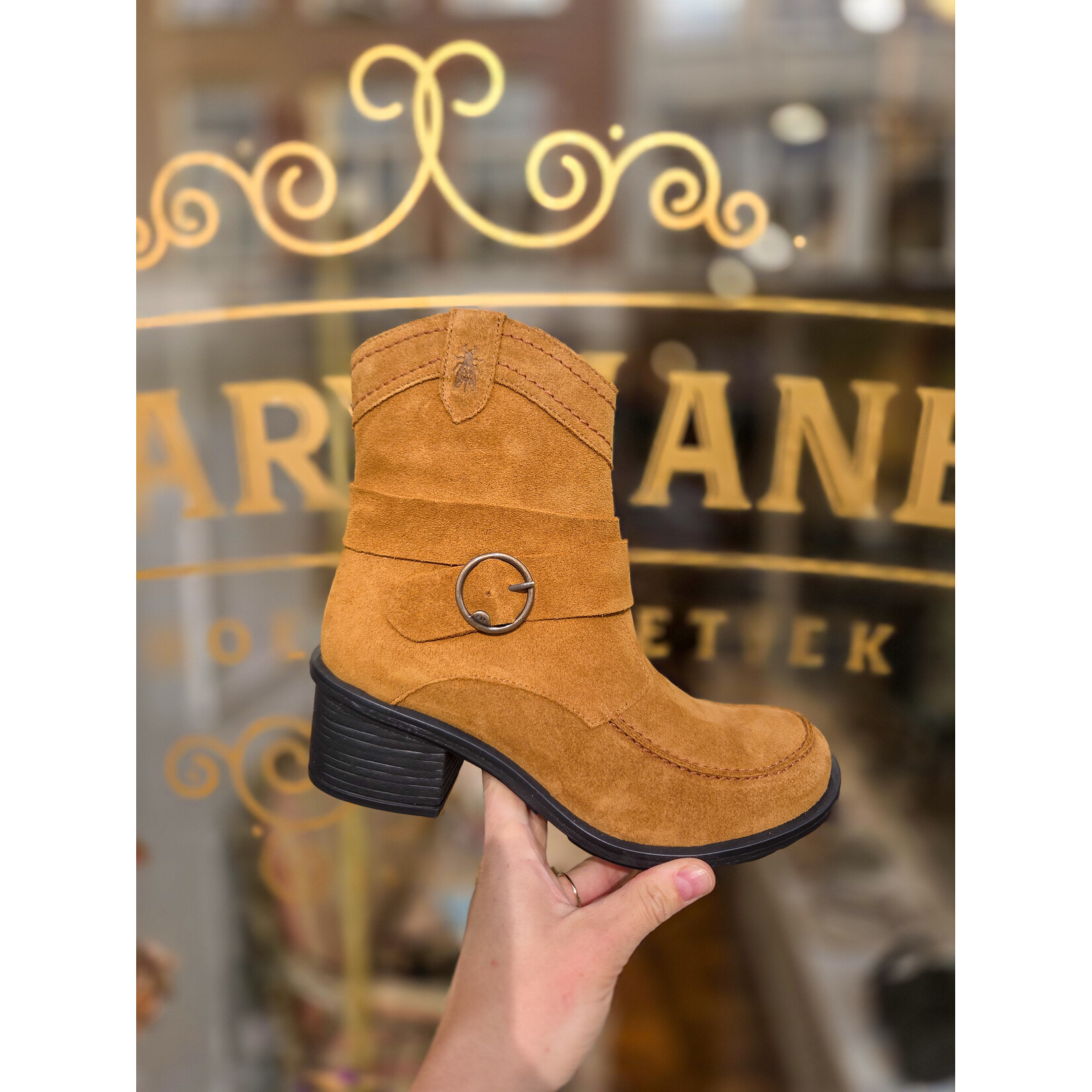 Fly London leren western enkellaarsje suede CELK tobacco