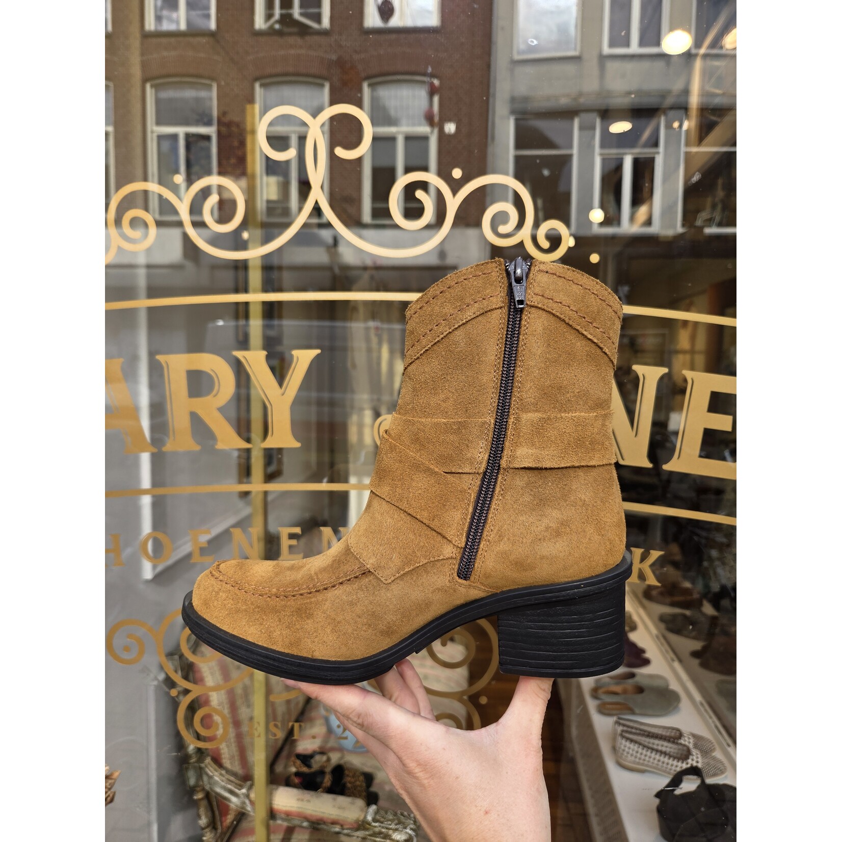 Fly London leren western enkellaarsje suede CELK tobacco