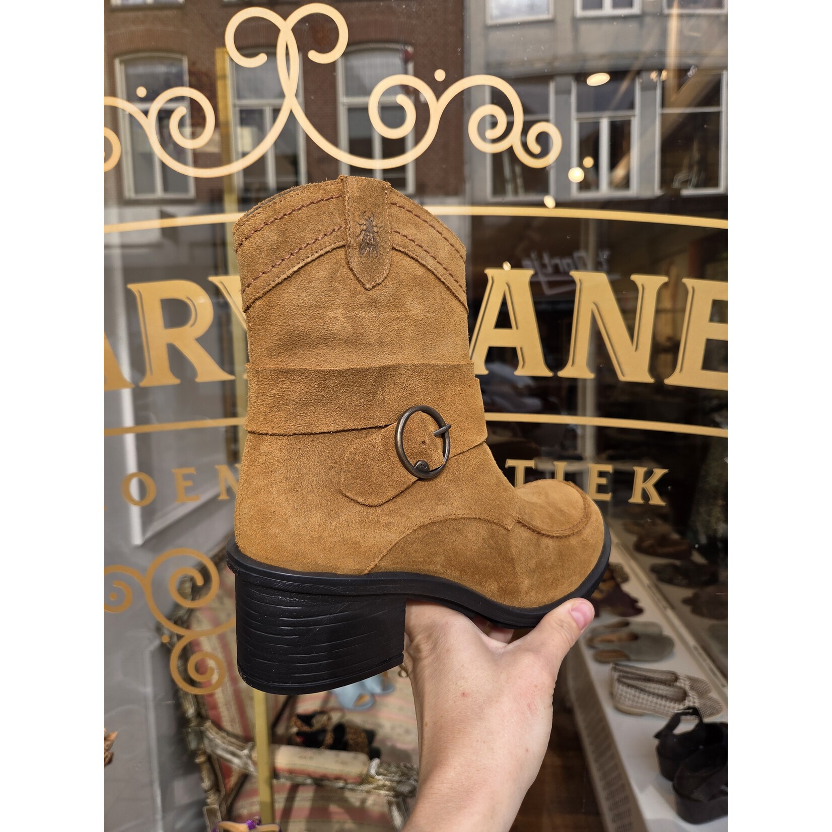 Fly London leren western enkellaarsje suede CELK tobacco