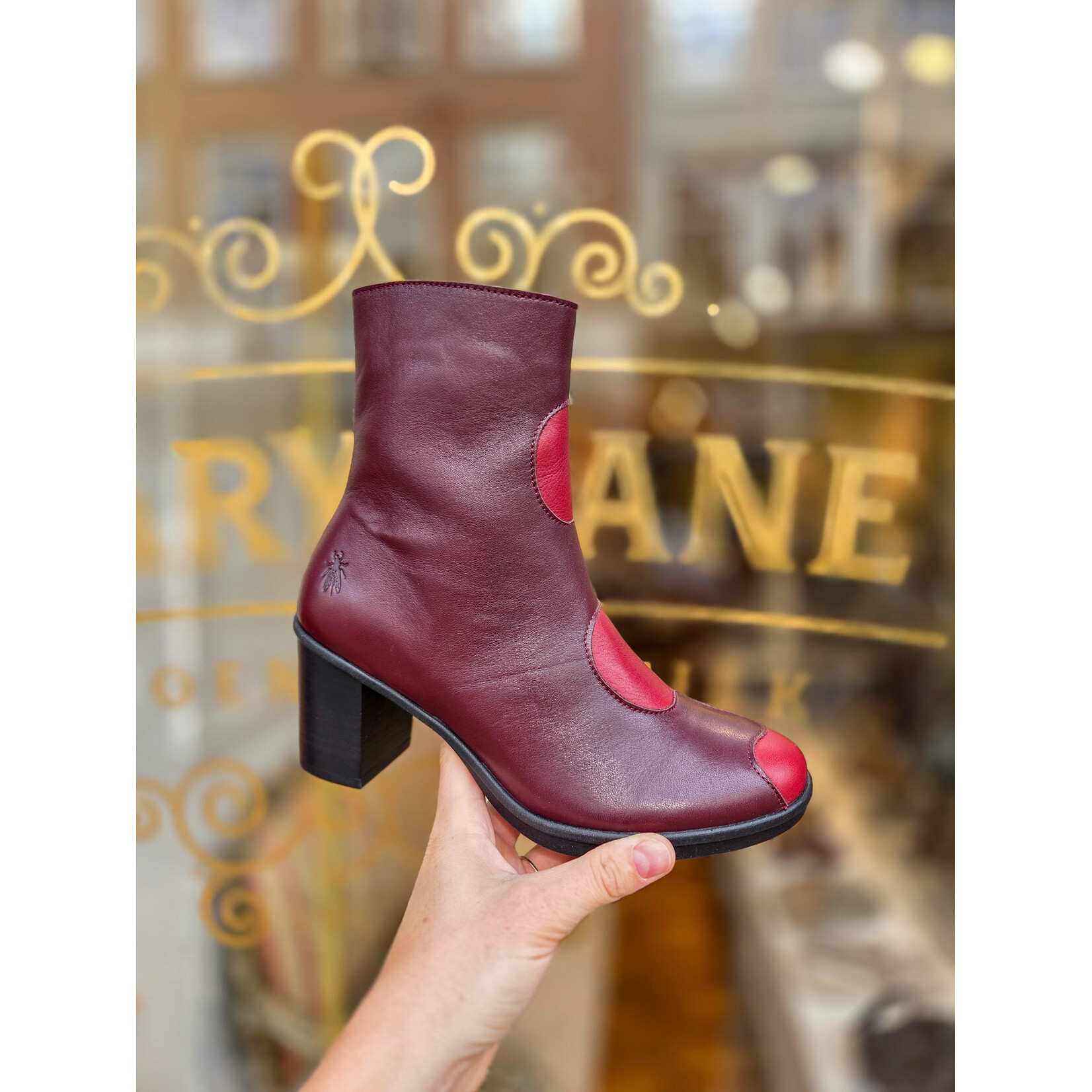 Fly London leren enkellaarsje velvet GIGS wine/burgundy