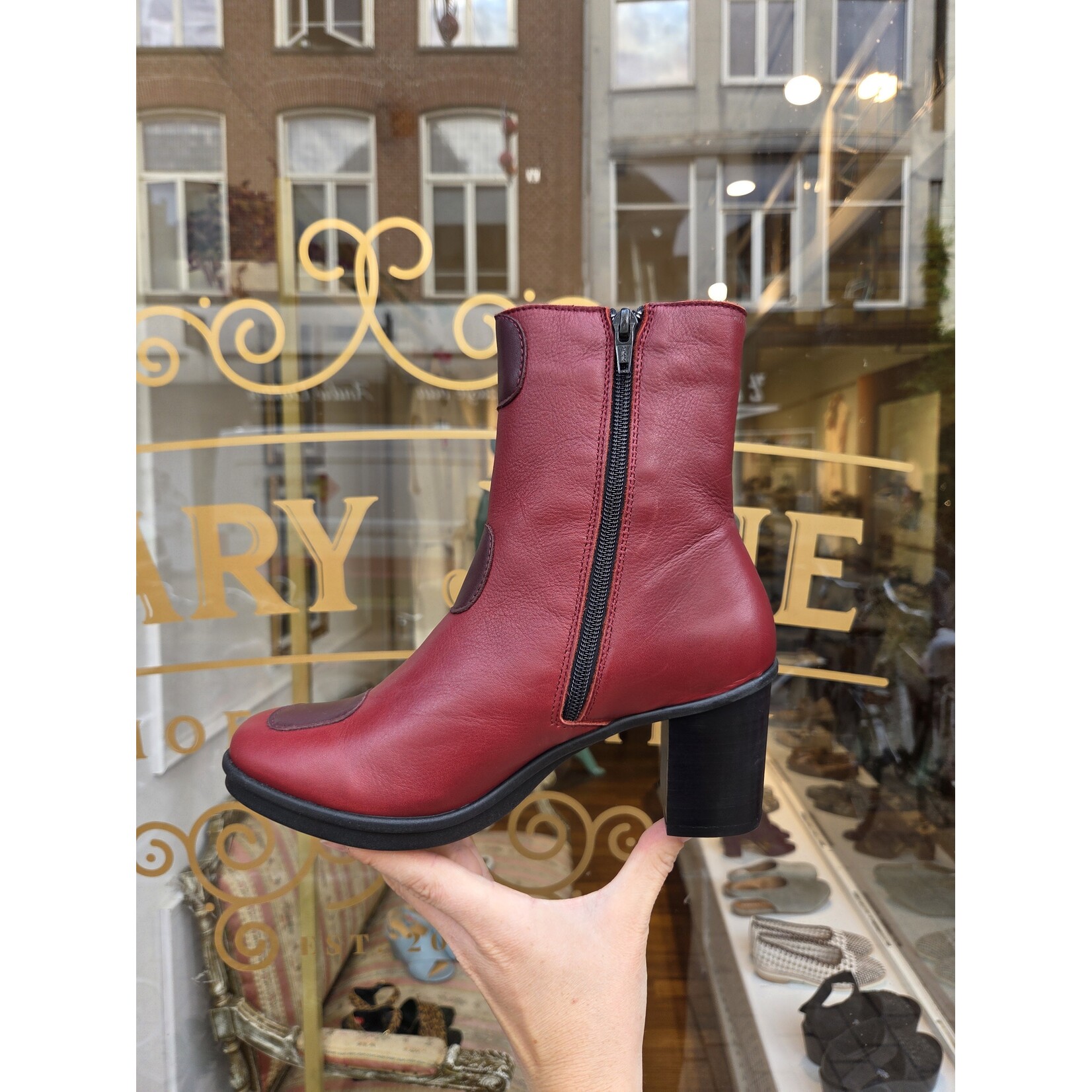 Fly London leren enkellaarsje velvet GIGS wine/burgundy