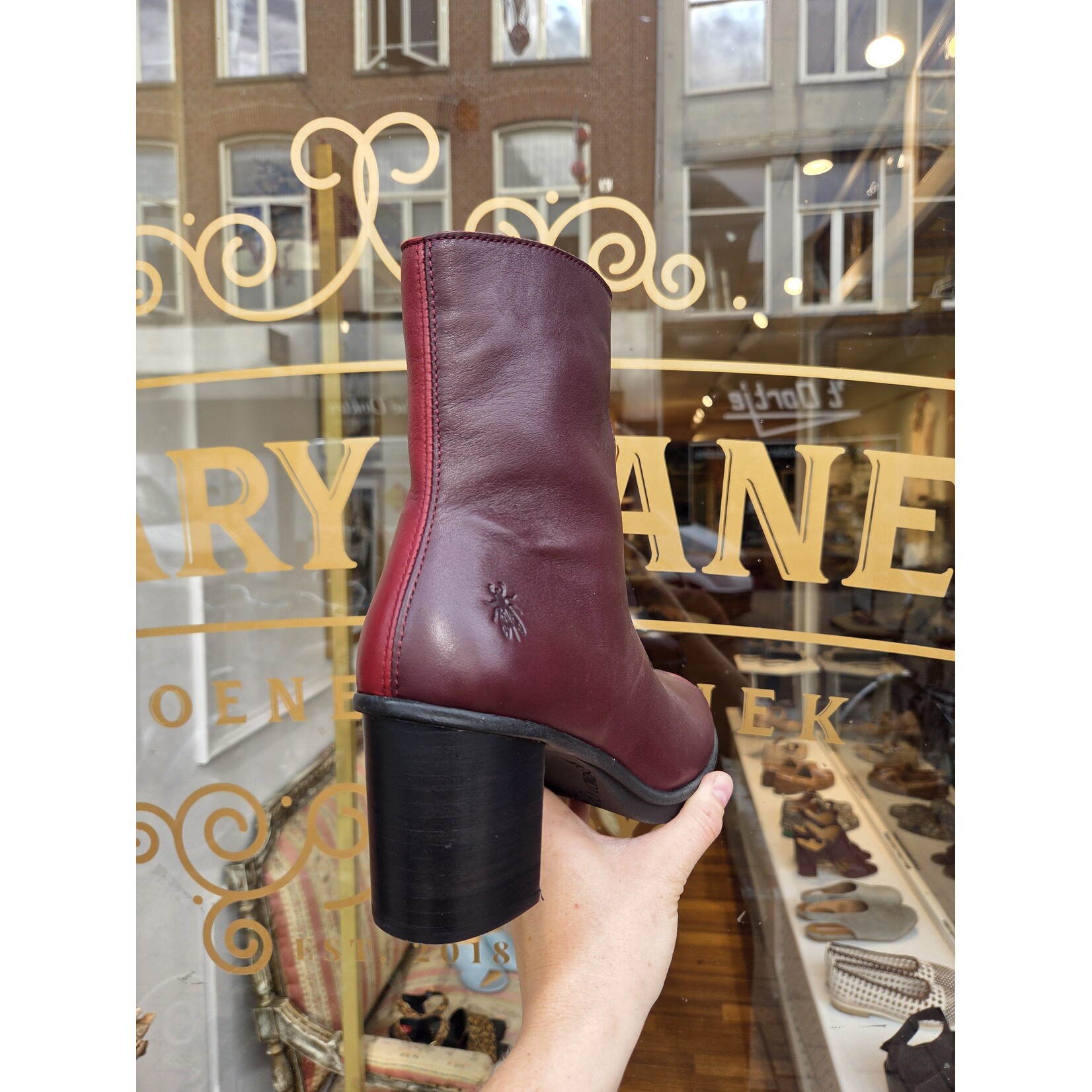 Fly London leren enkellaarsje velvet GIGS wine/burgundy