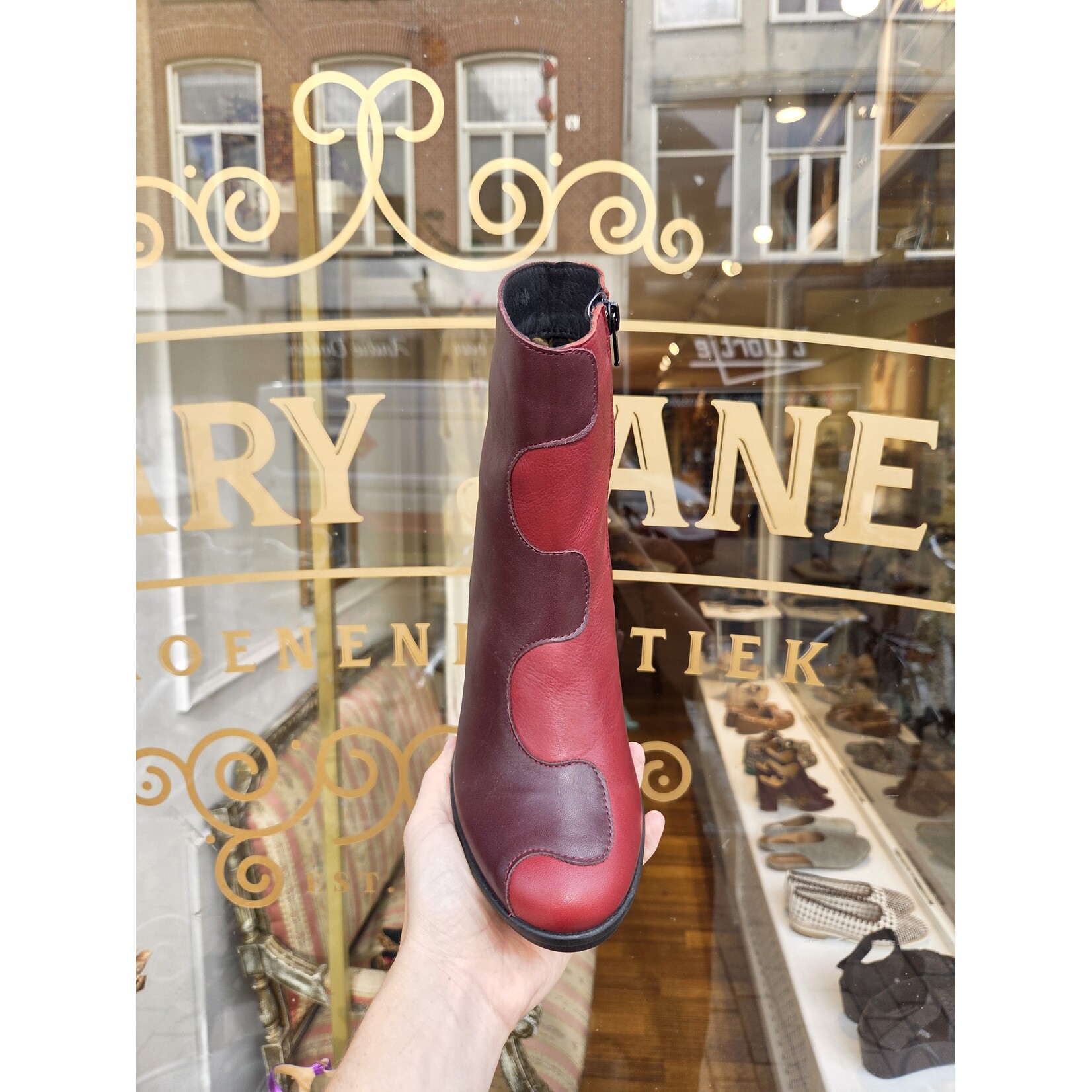 Fly London leren enkellaarsje velvet GIGS wine/burgundy