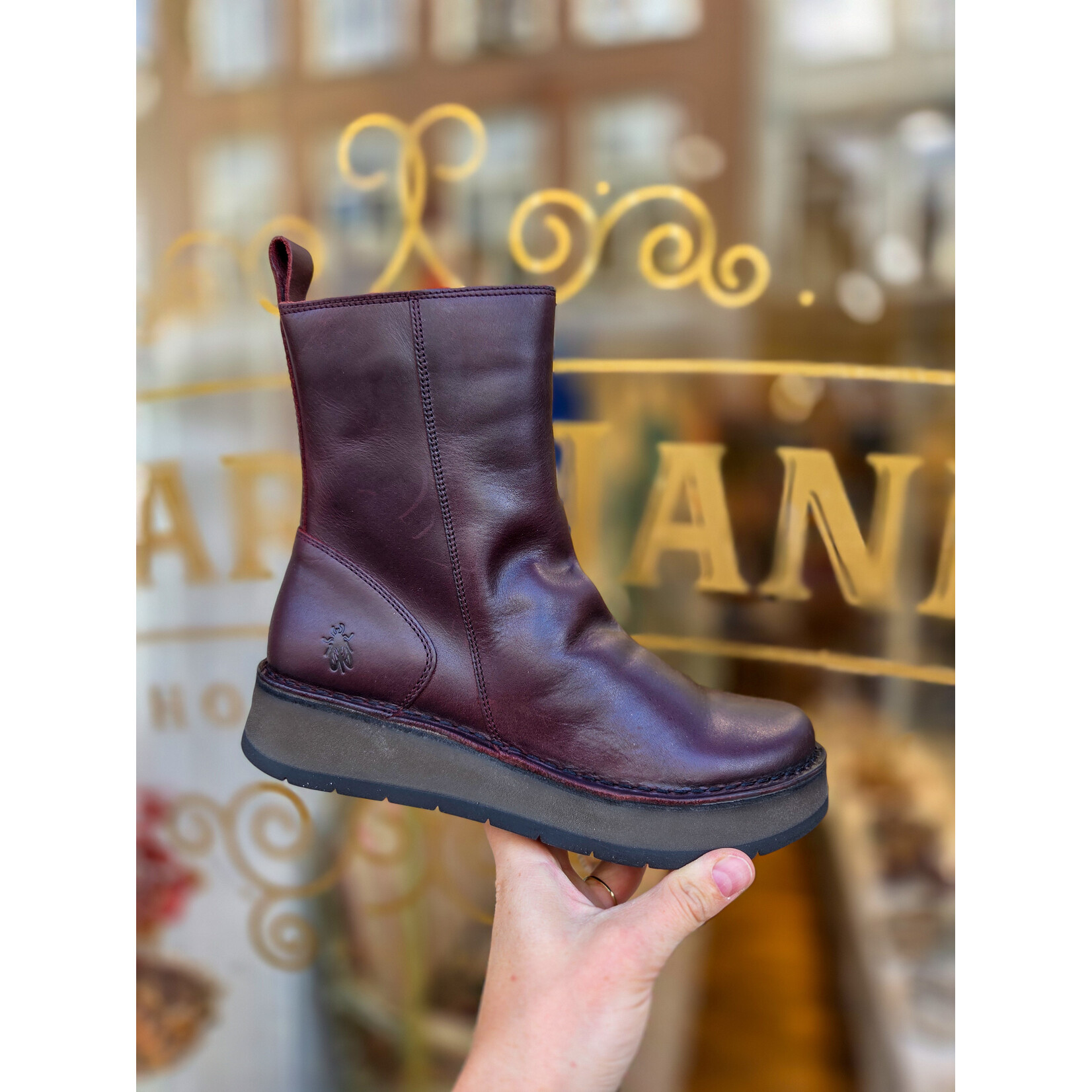 Fly London leren enkellaars platform RENO wine
