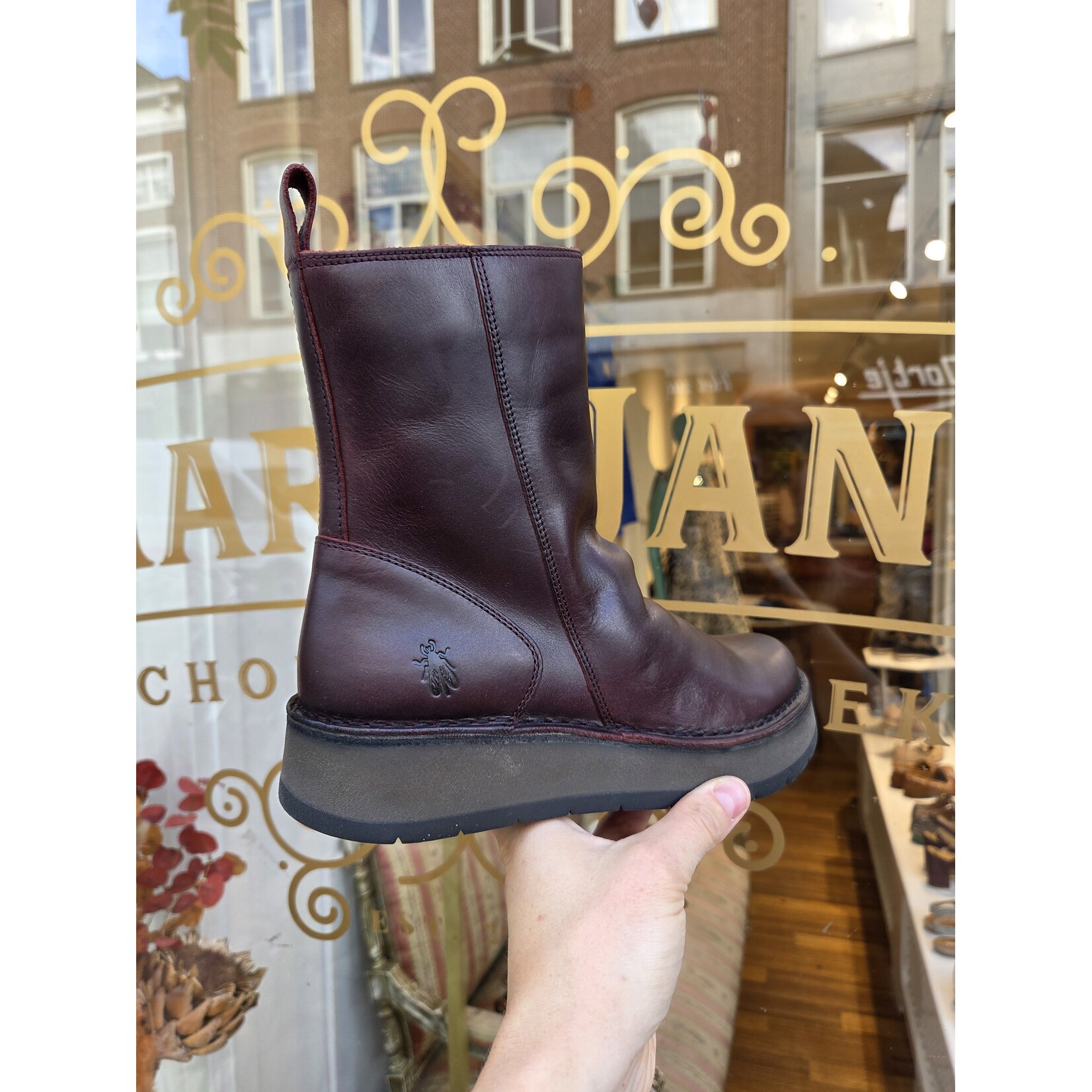 Fly London leren enkellaars platform RENO wine