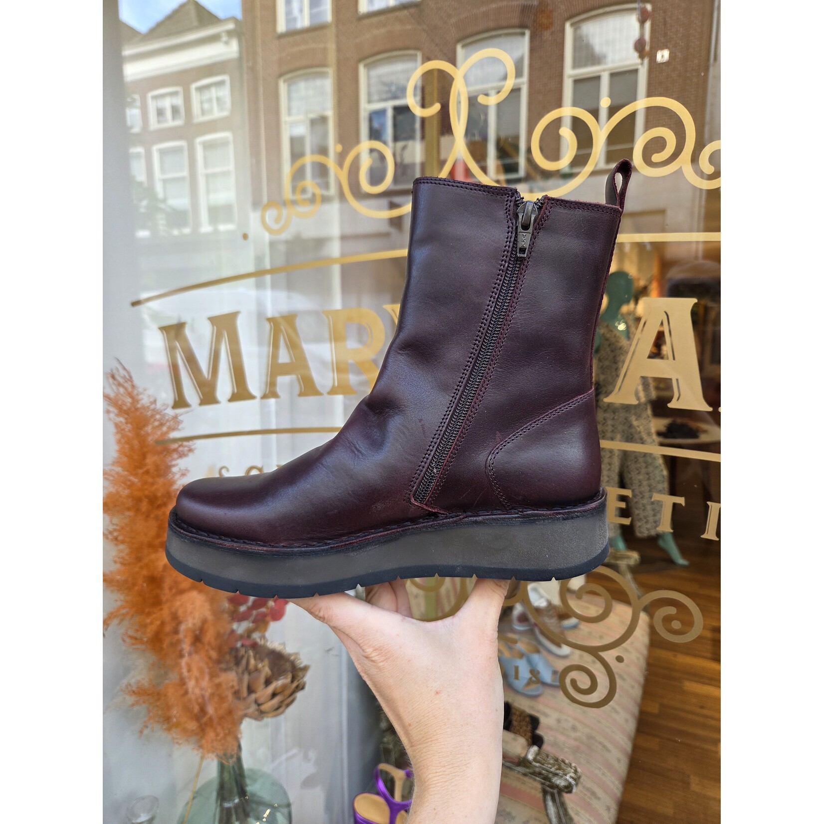 Fly London leren enkellaars platform RENO wine