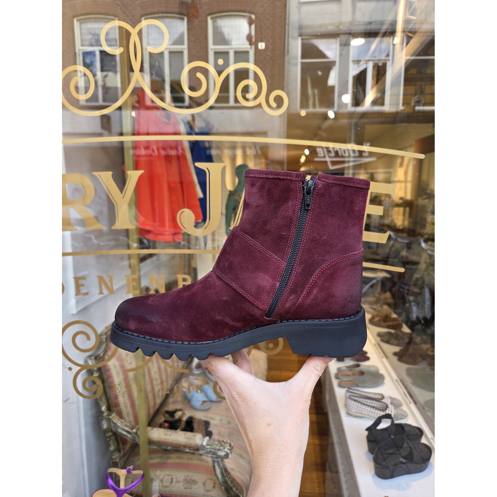 Fly London leren enkellaarsje suede RILY wine