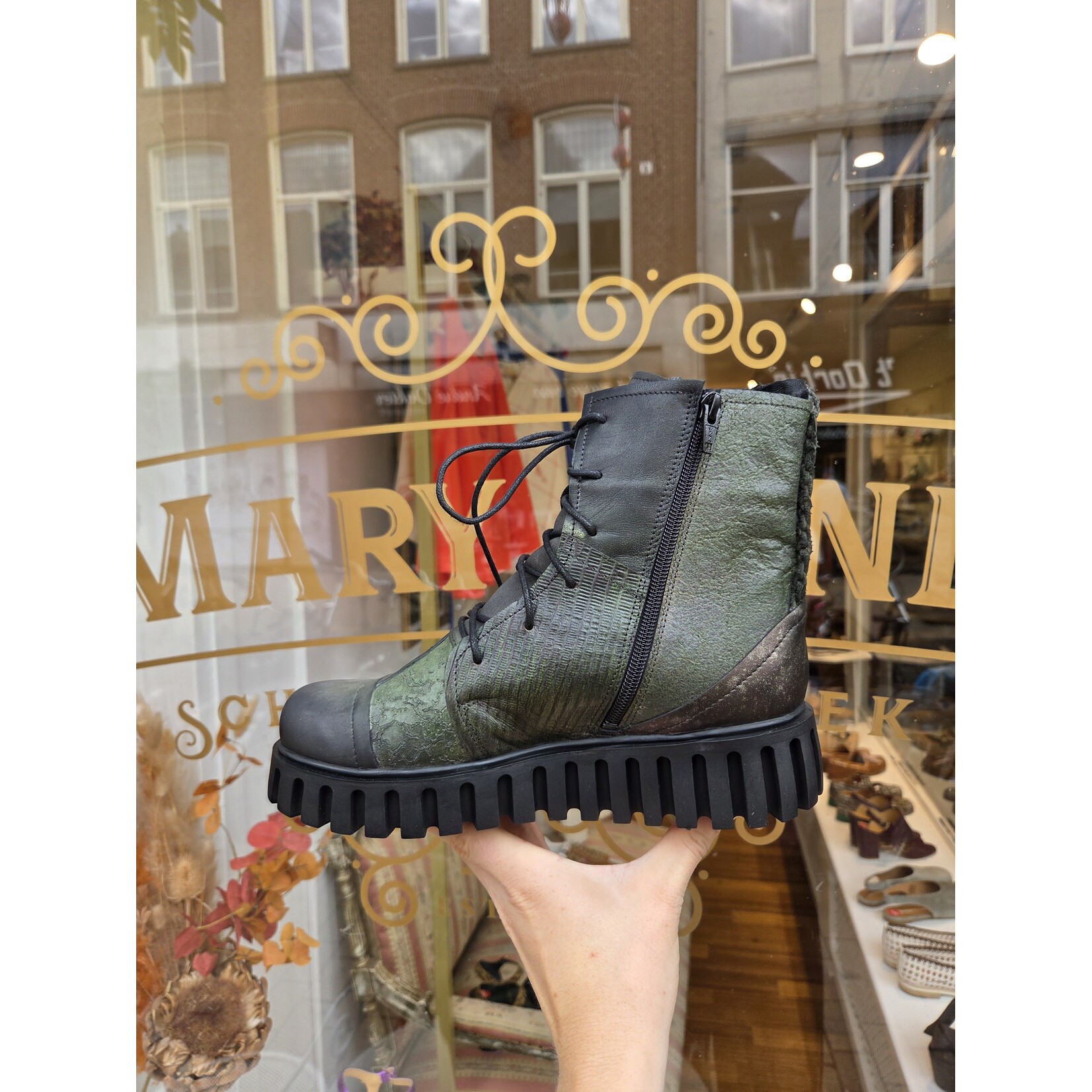 Papucei leren veterboot ANASTASIA groen