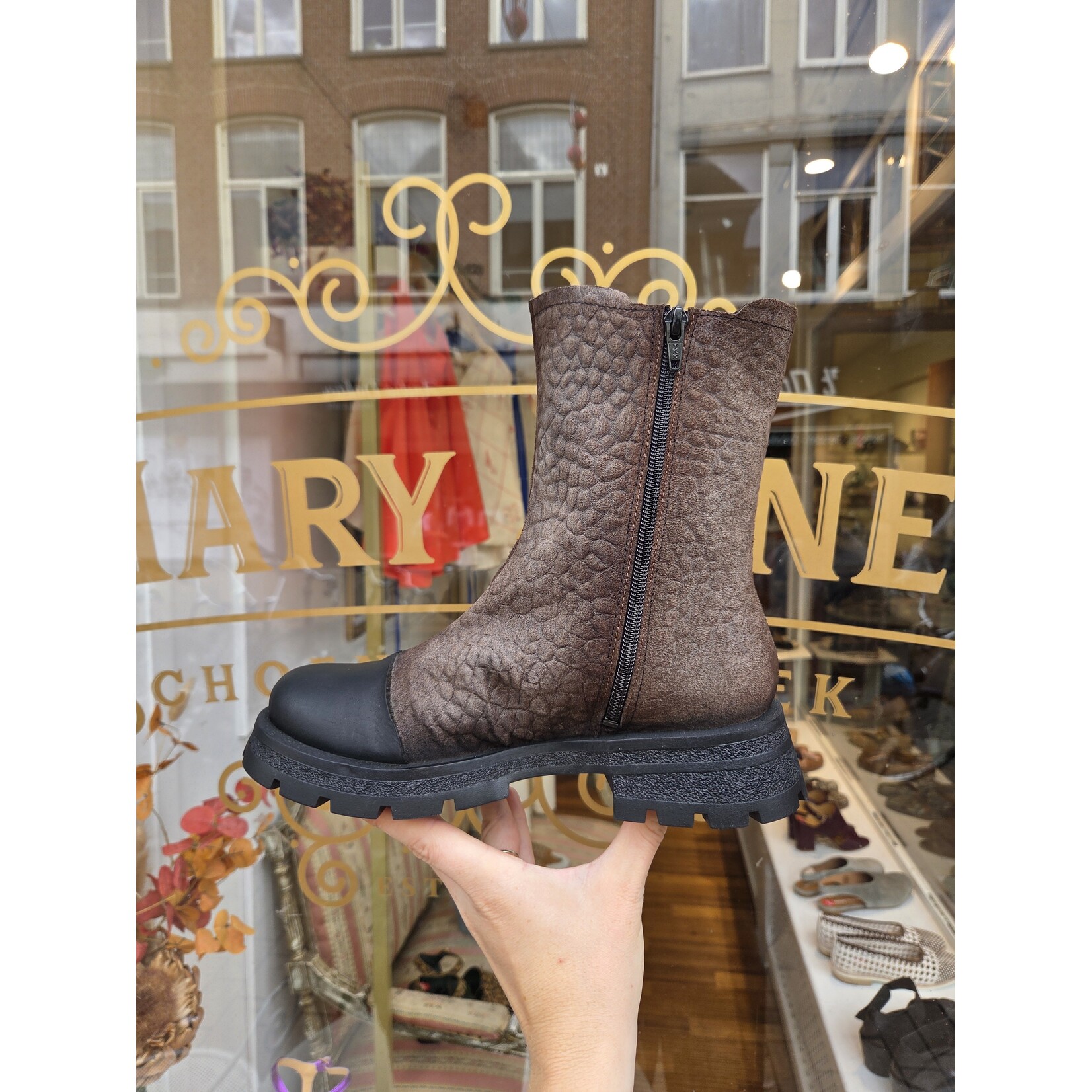 Papucei leren enkellaarsje boot NIXIE taupe