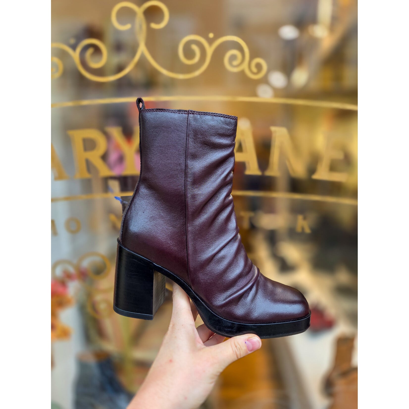 Mjus leren enkellaarsje platform Elettra bordeaux