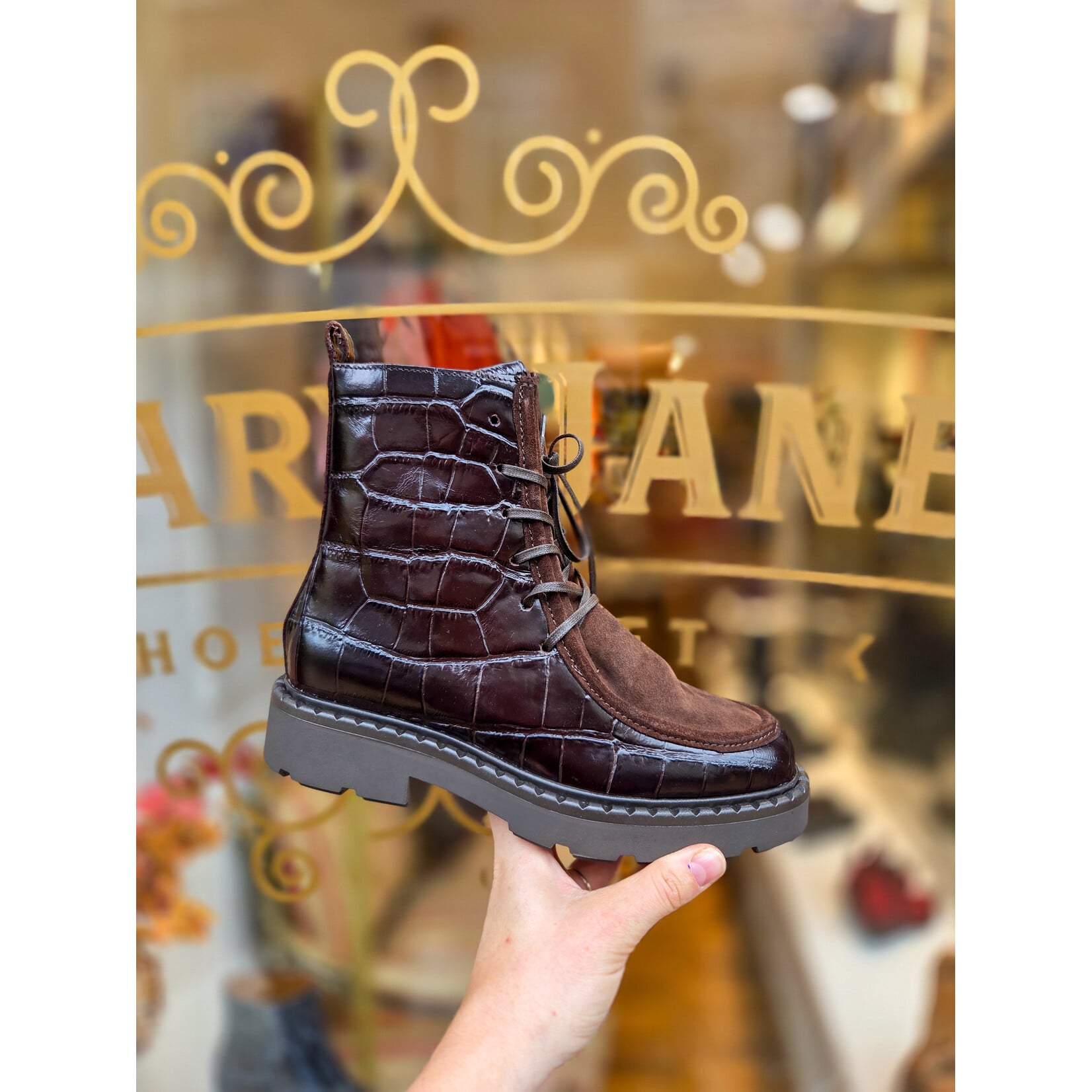 Mjus leren veterboot combo Viviana dk bruin