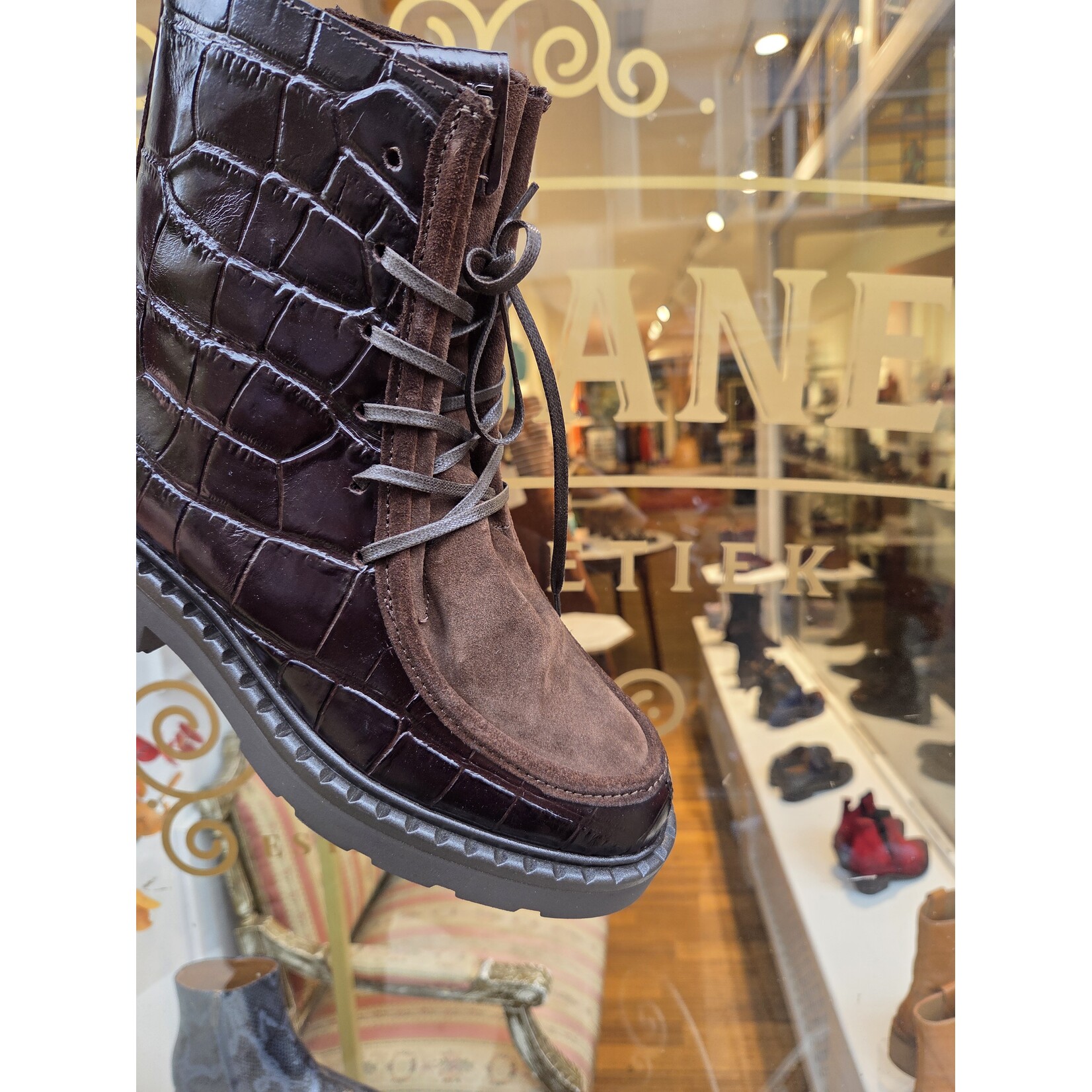 Mjus leren veterboot combo Viviana dk bruin