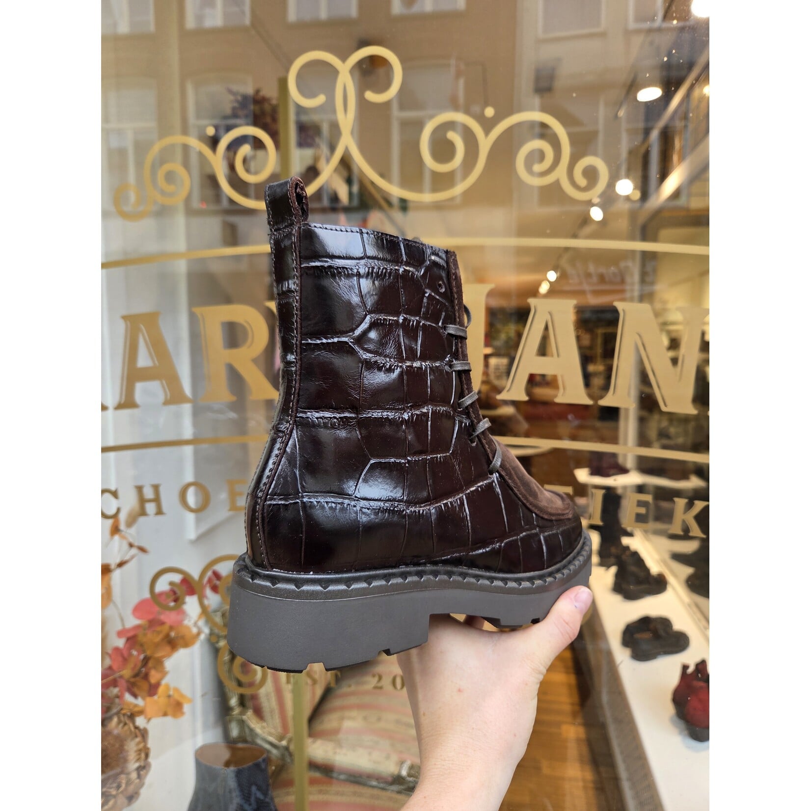 Mjus leren veterboot combo Viviana dk bruin