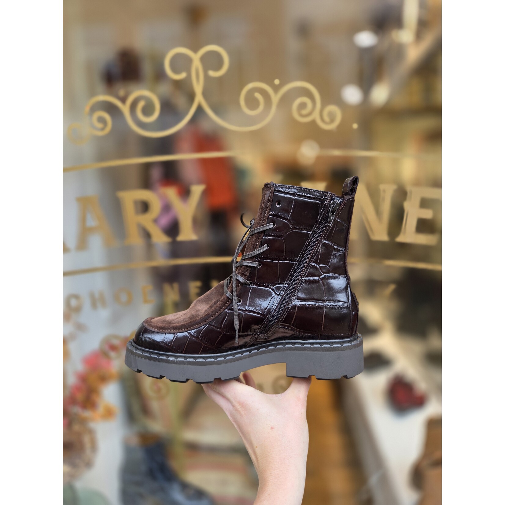 Mjus leren veterboot combo Viviana dk bruin