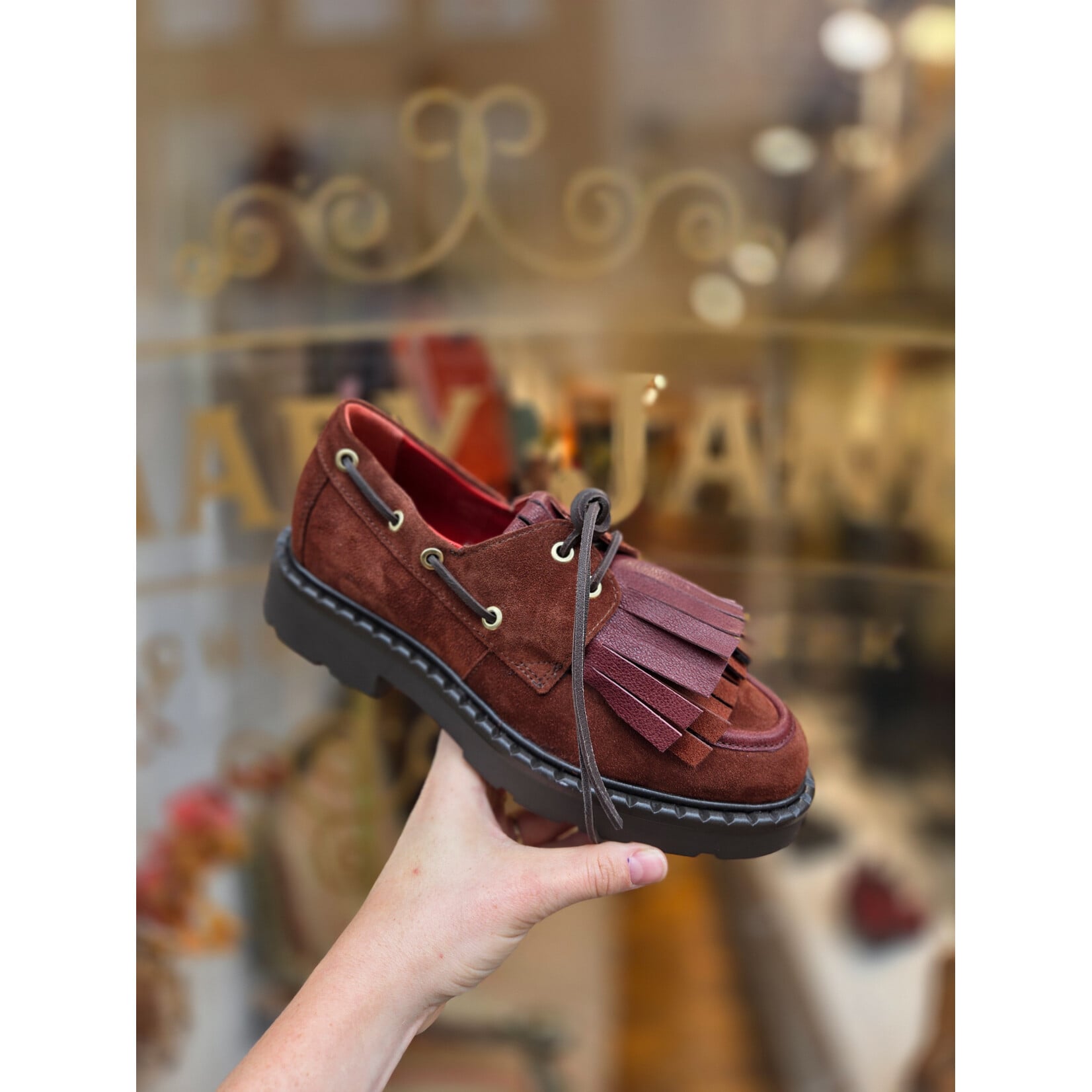 MJUS leren bootschoen TEGOLA franje bruin