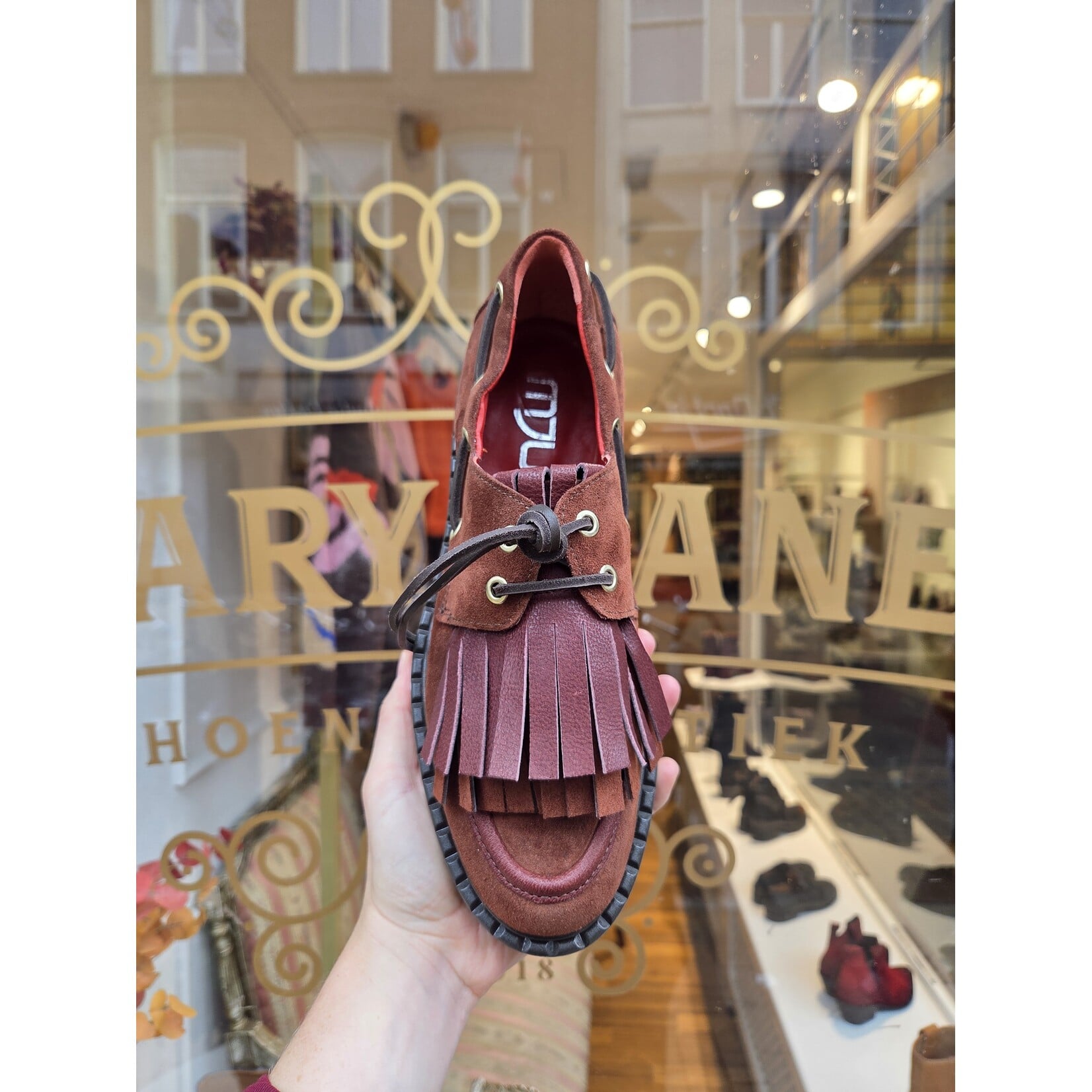 MJUS leren bootschoen TEGOLA franje bruin