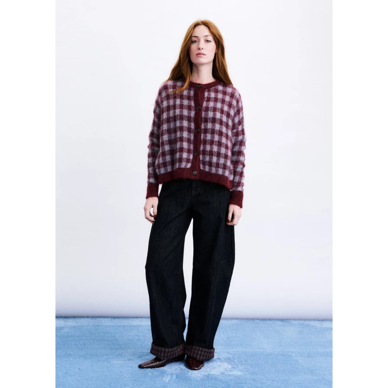 FRNCH FRNCH vest AOMORI geblokt bordeaux/blauw