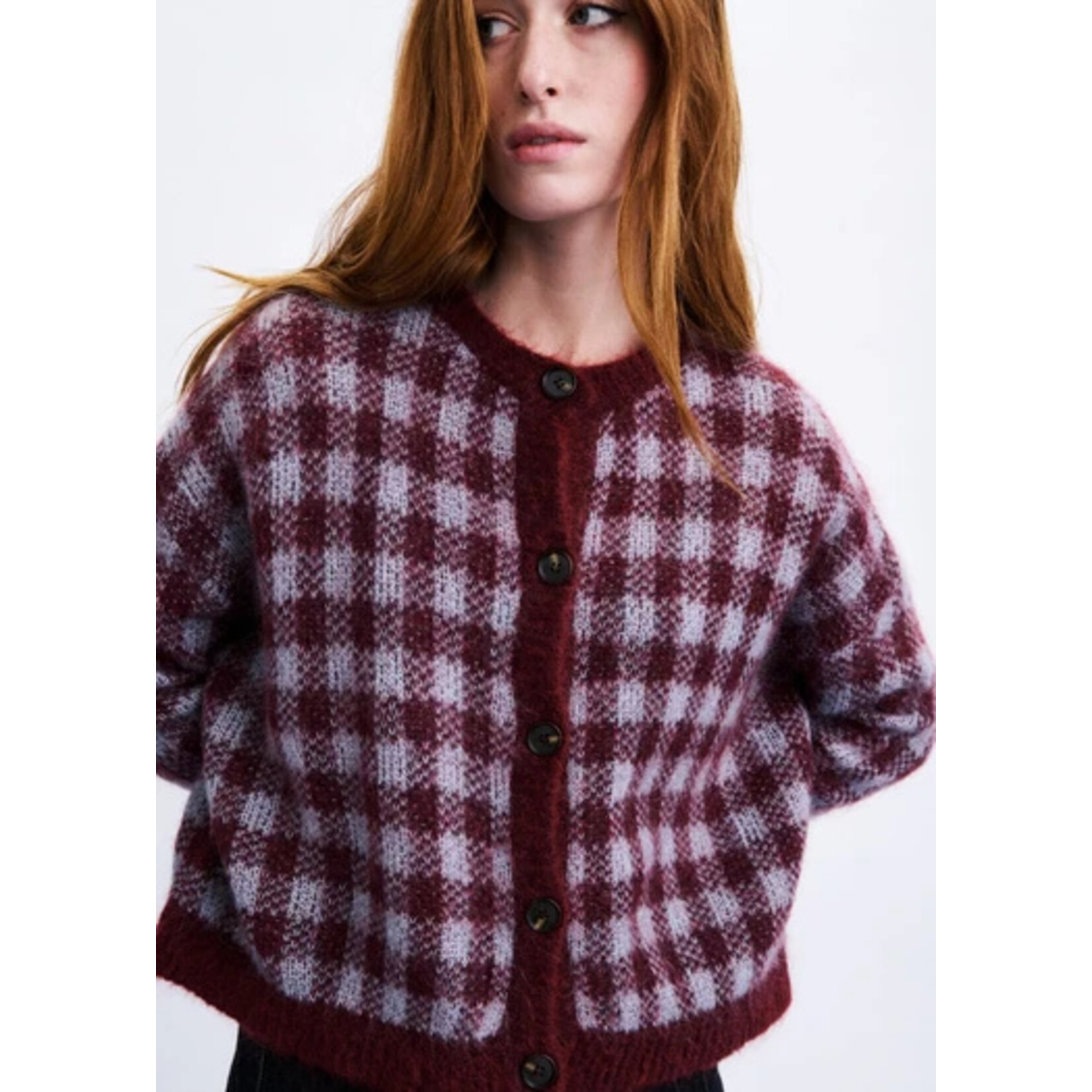 FRNCH FRNCH vest AOMORI geblokt bordeaux/blauw