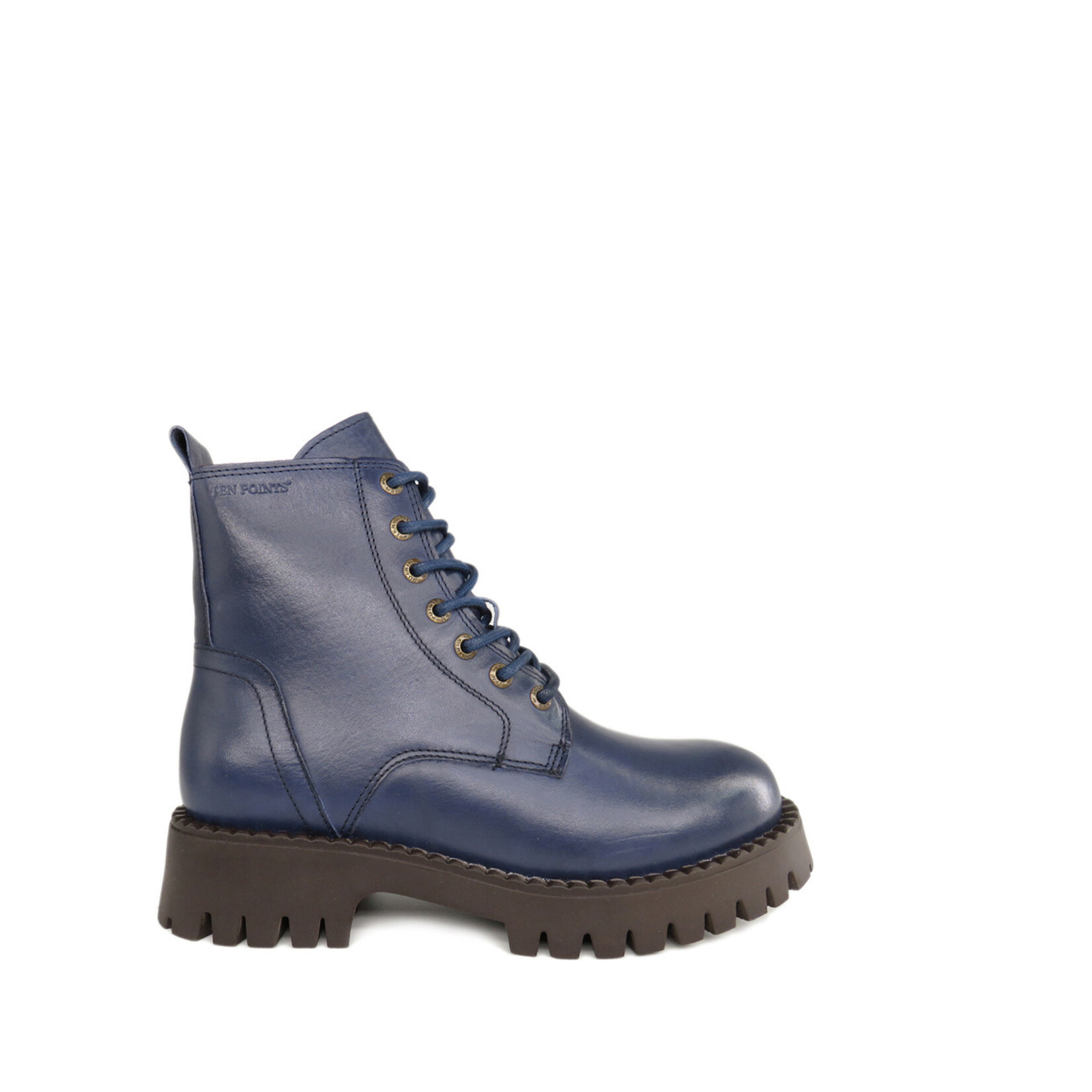 Ten Points leren veterboot enkellaarsje PENNY blue