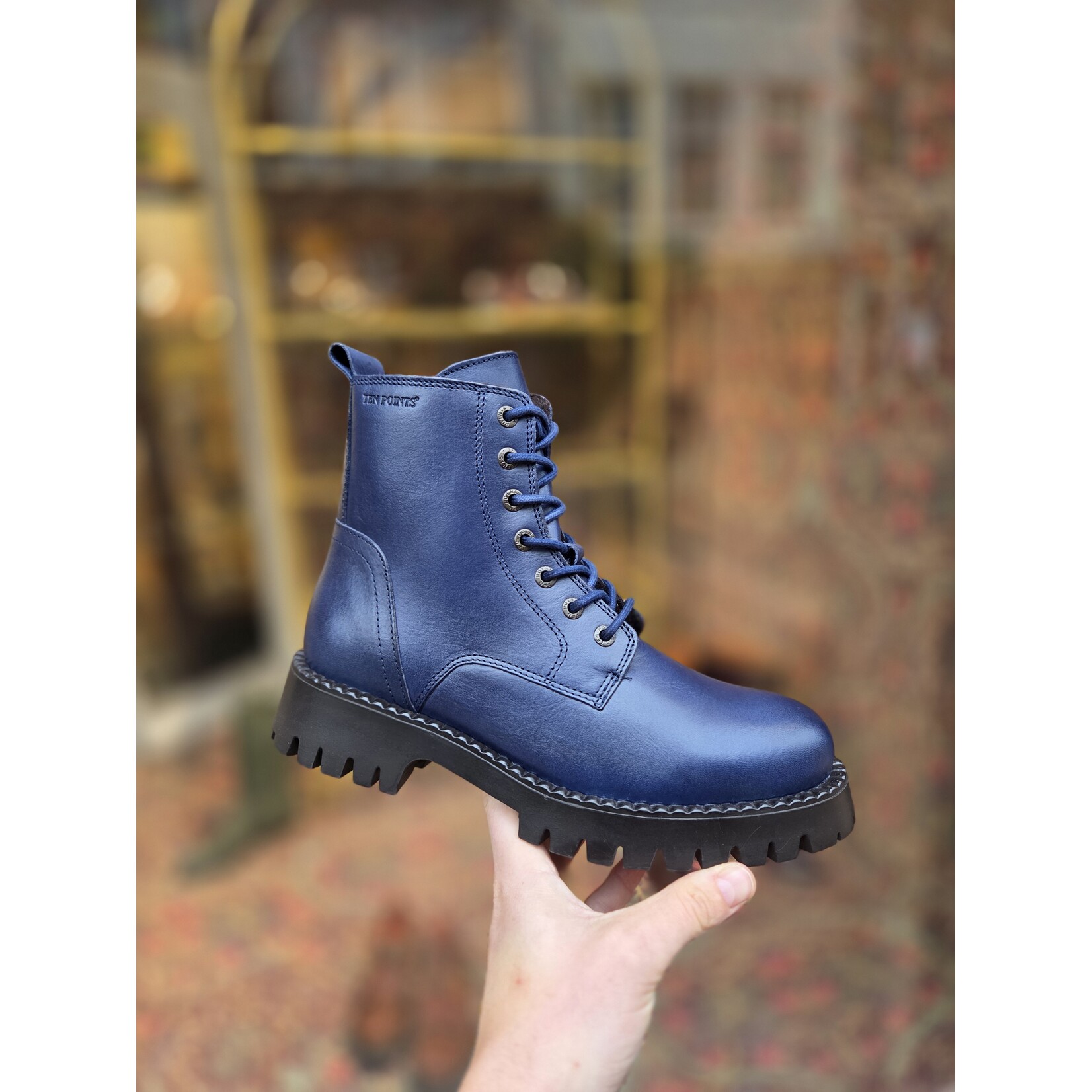 Ten Points leren veterboot enkellaarsje PENNY blue
