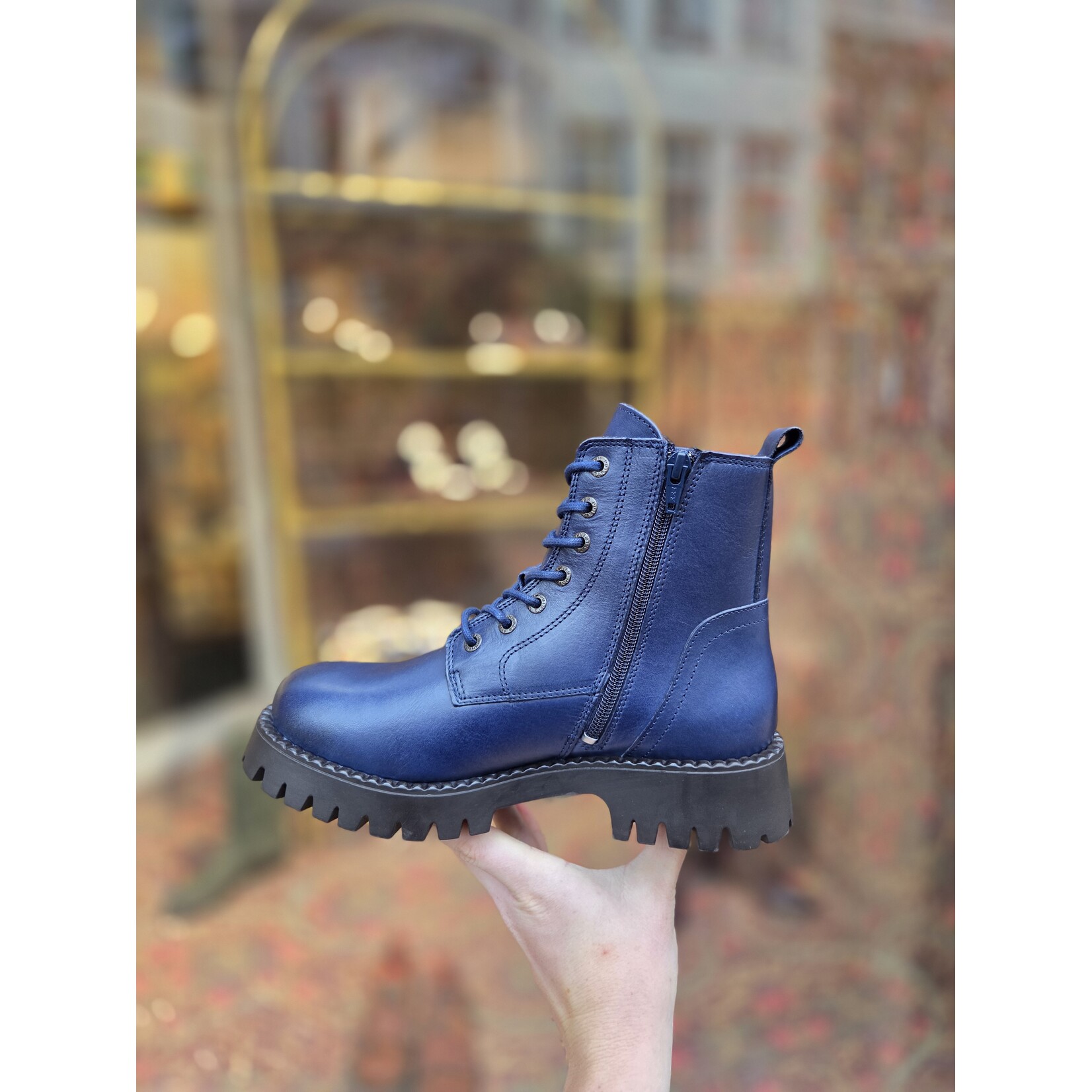 Ten Points leren veterboot enkellaarsje PENNY blue