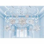Hangdecoratie sneeuwvlokken Swirl 30 delig