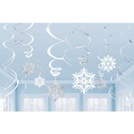 Hangdecoratie sneeuwvlokken 12 delig luxe