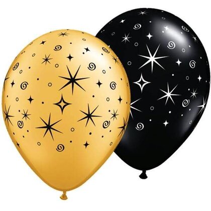 Ballonnen Sparkles goud en zwart 6 stuks